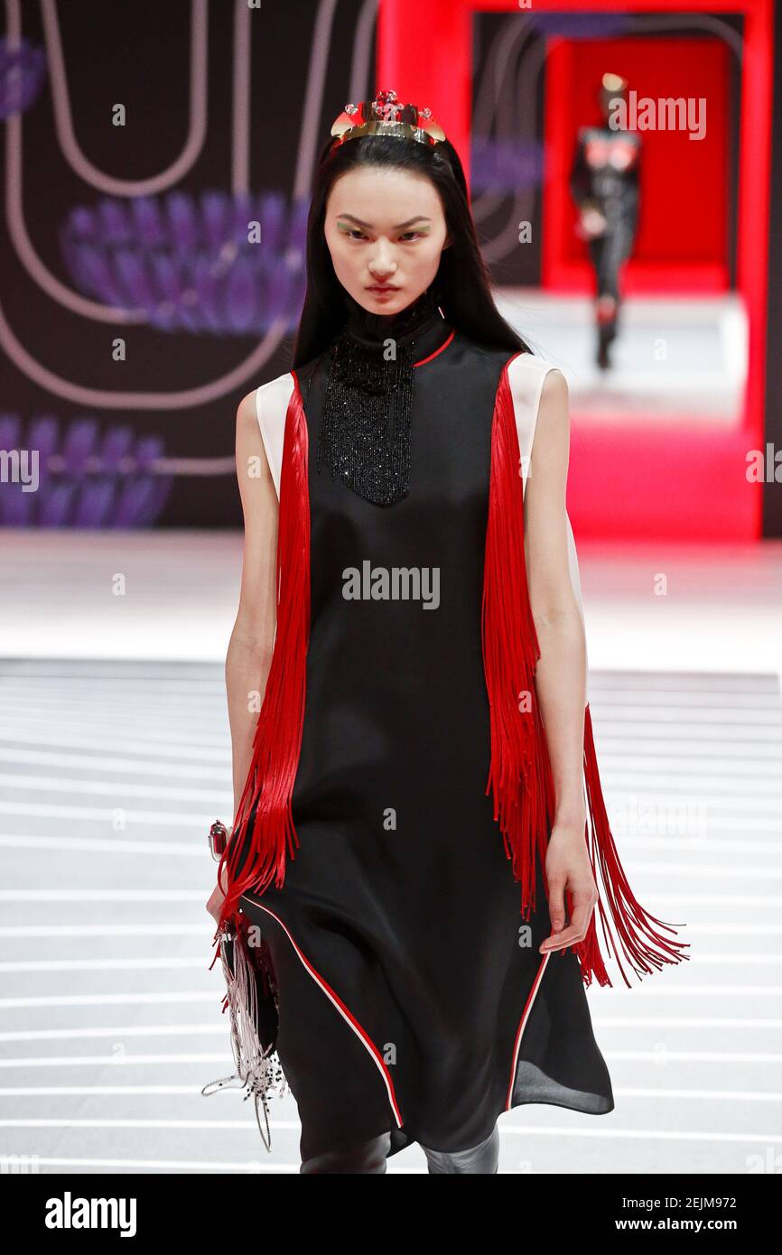 Model walks on the runway at the Prada fashion show during Fall ...