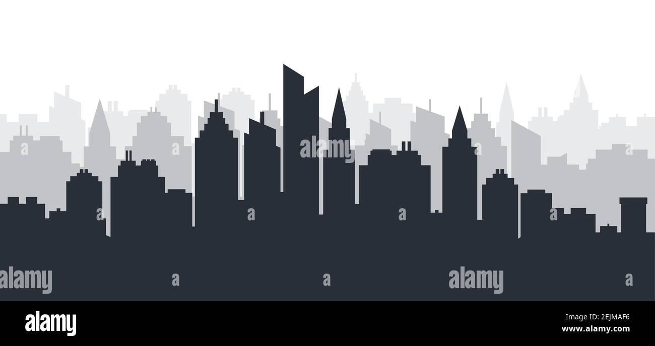 City silhouette landscape. Horizontal City landscape. Downtown Skyline with high skyscrapers. industrial panoramic landscape Vector illustration Stock Vector