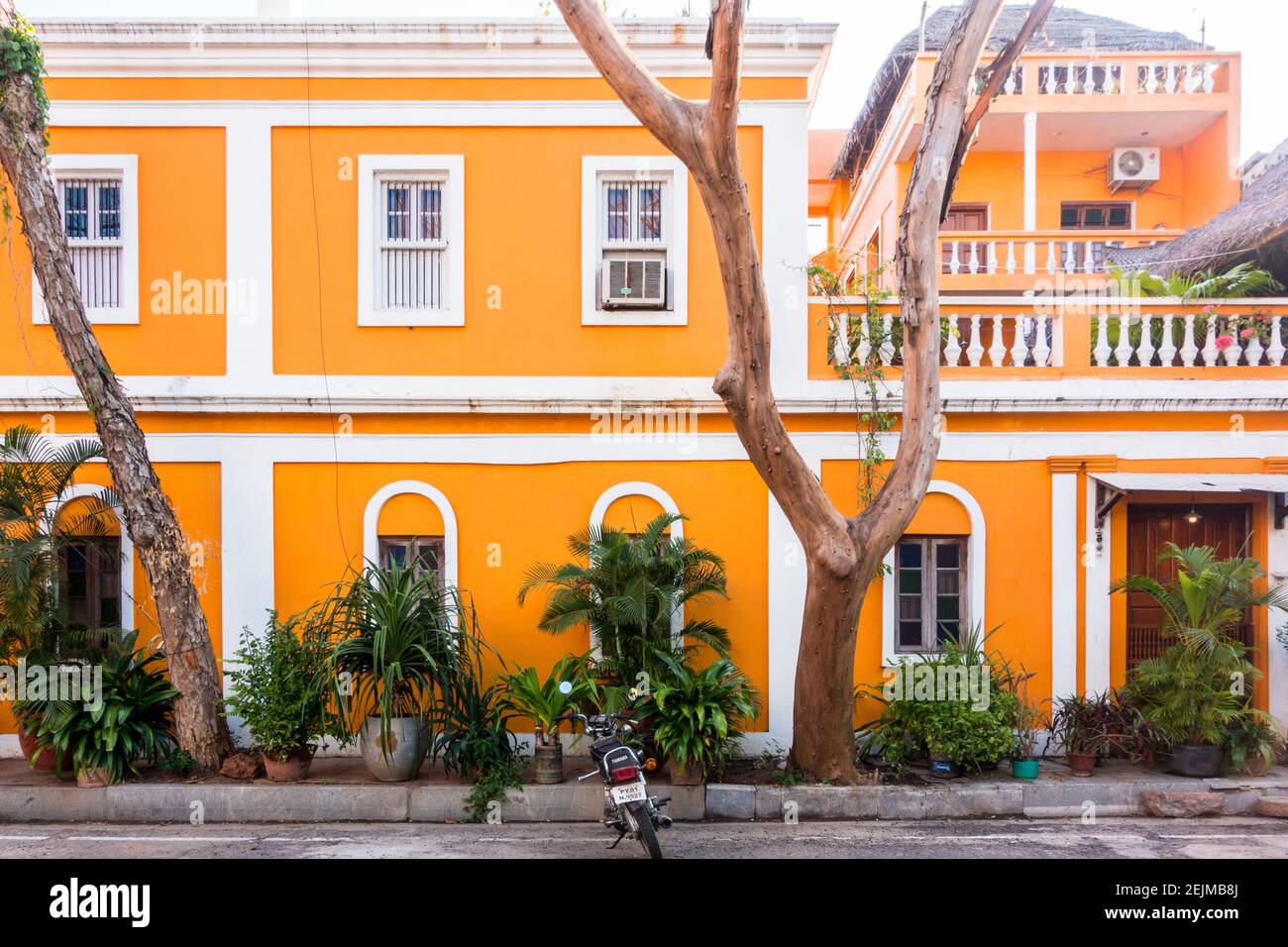 Bright color painted house in French colonial quarter at Pondicherry