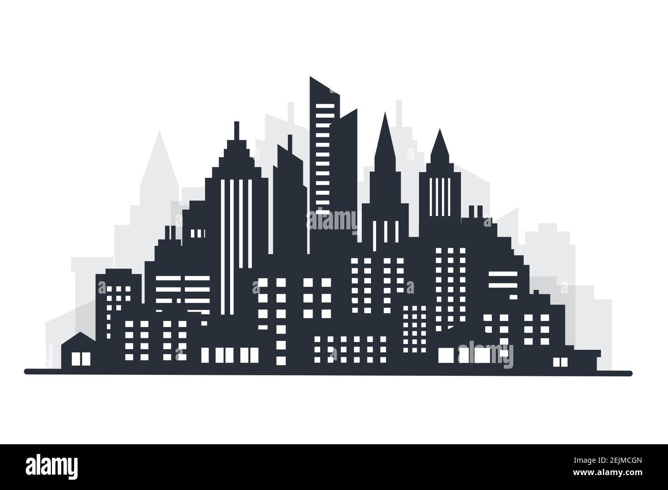 City silhouette land scape. Horizontal City landscape. Downtown landscape with high skyscrapers. Panorama architecture Goverment buildings illustratio Stock Vector