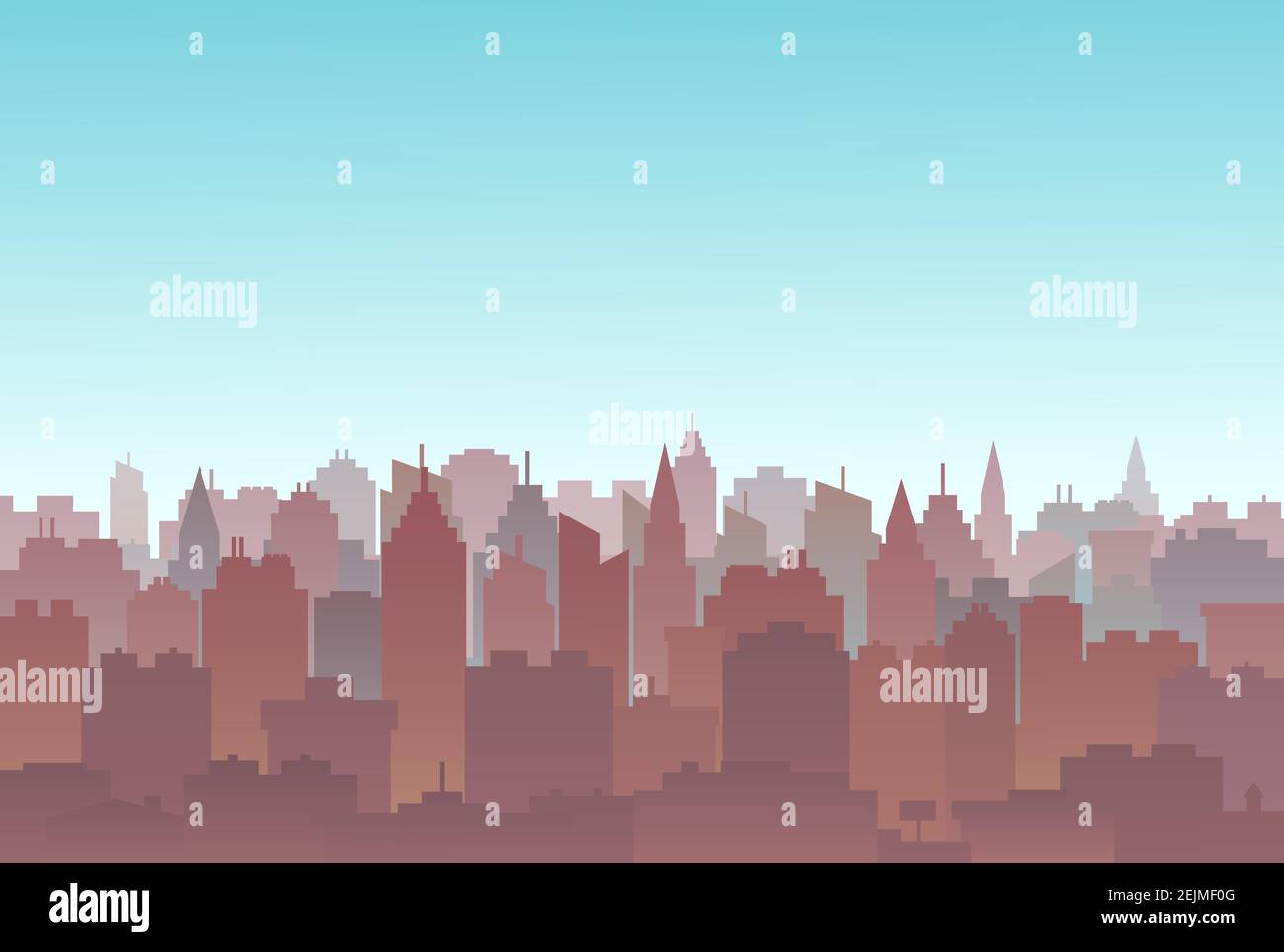 Sunset City silhouette landscape. Horizontal City landscape. Downtown skyline with high skyscrapers. Panorama architecture Goverment buildings illustr Stock Vector