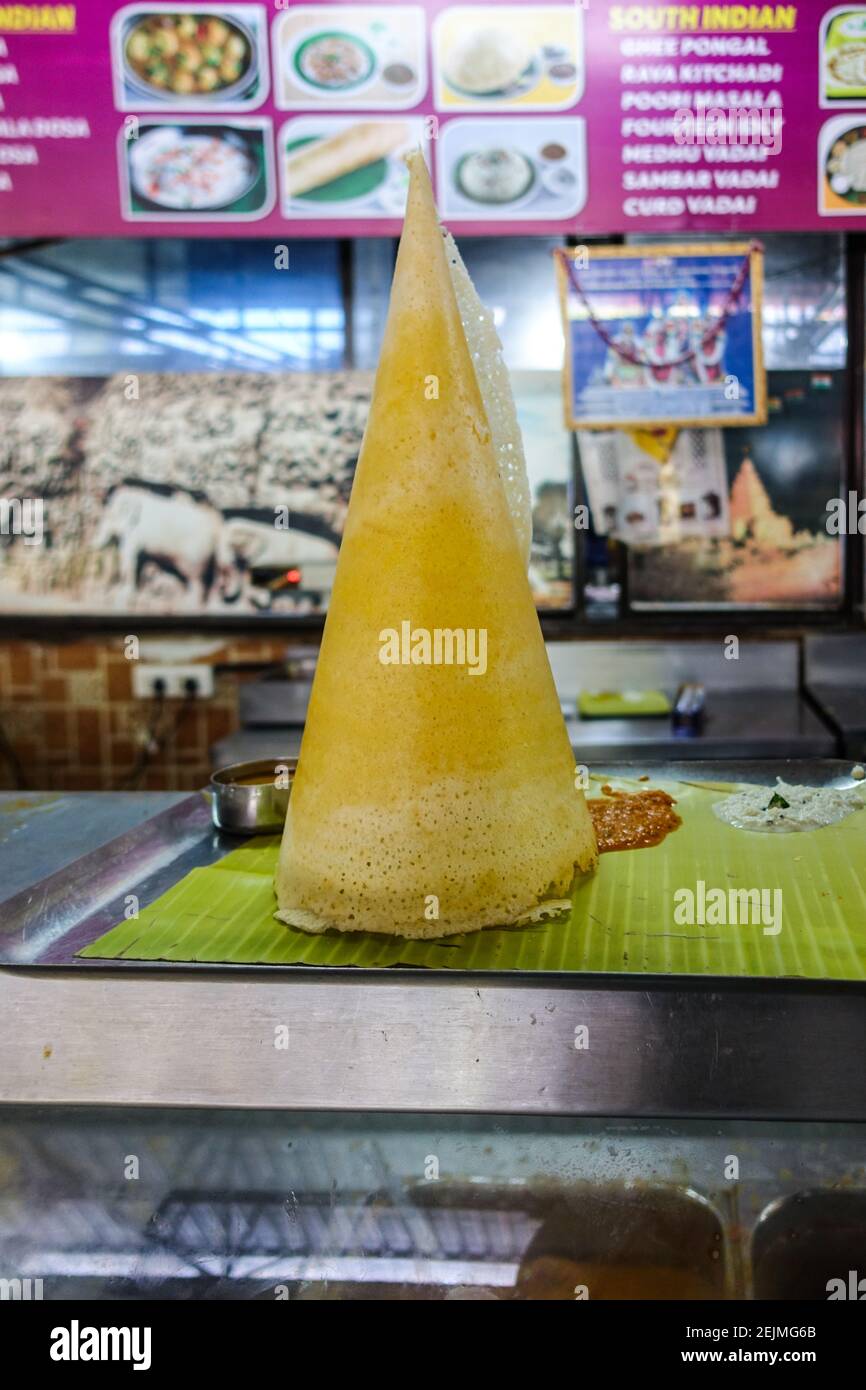 Ghee Roast Dosa served by Popular South Indian food chain A2B Stock