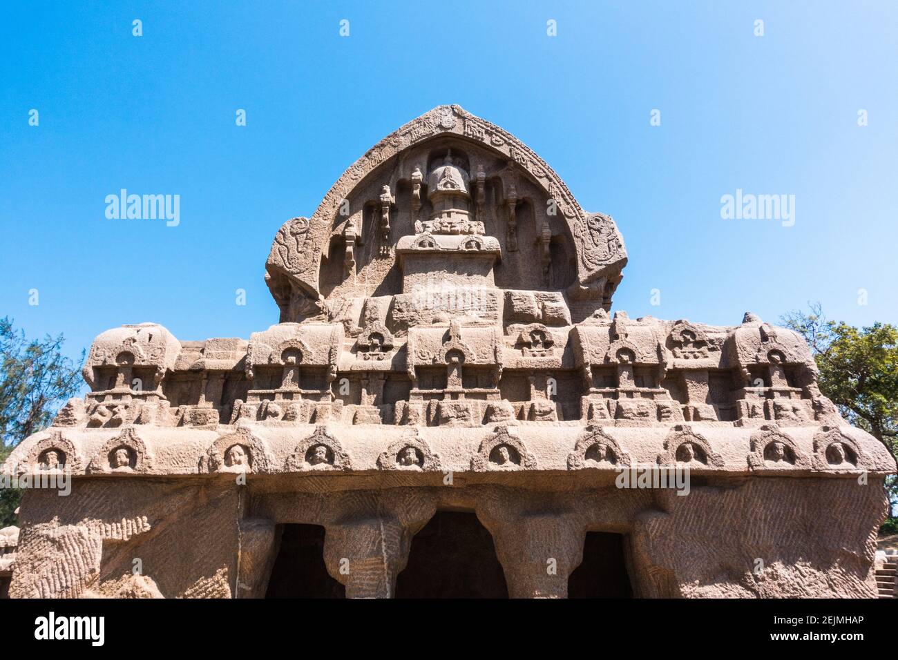Close up of monolithich Indian rock-cut architenture on the Pancha ...