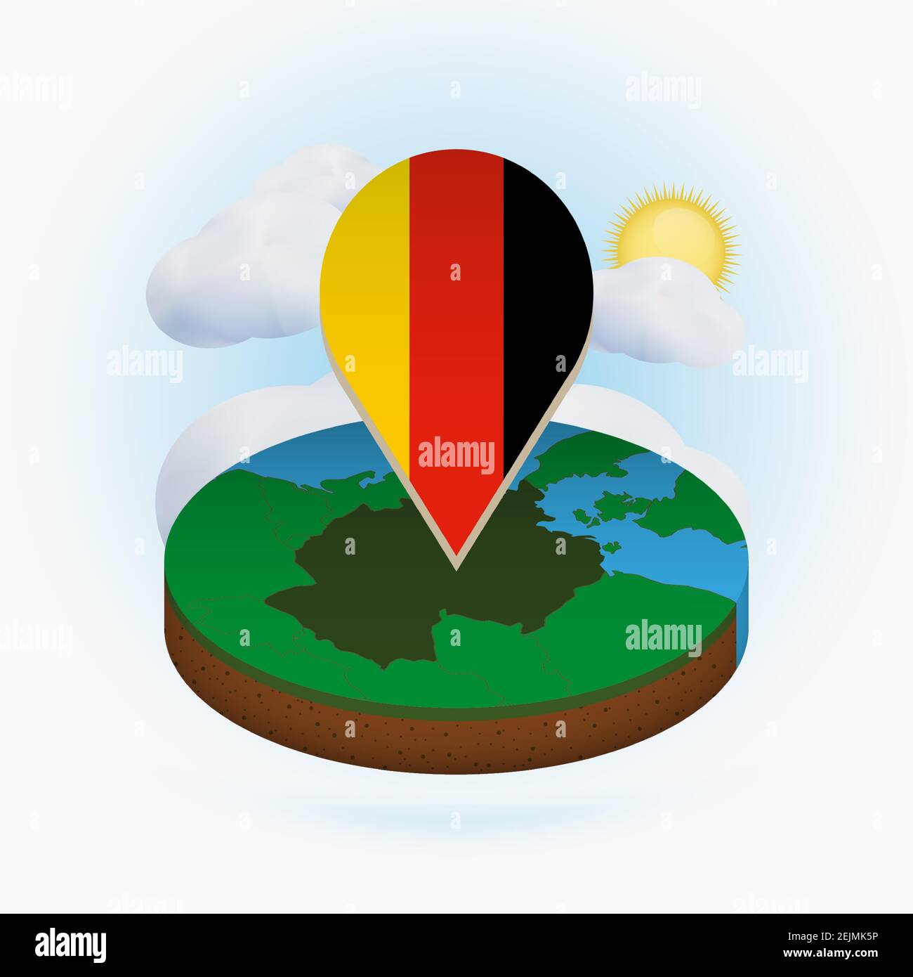 Map Germany Pointed Isometric round map of Germany and point marker with flag of Germany ...