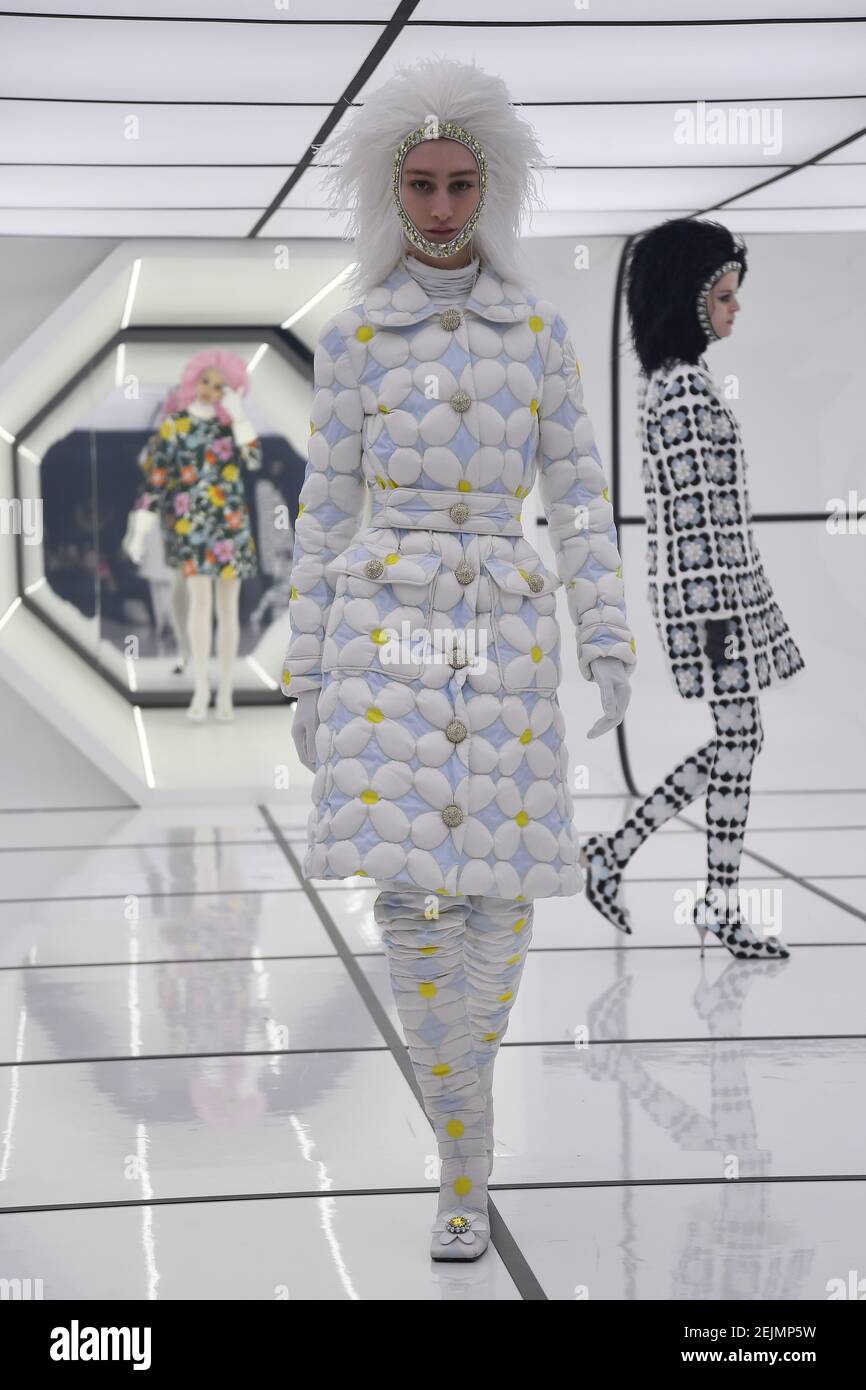 Model walks on the runway at the Moncler fashion show during Fall Winter 2020 2021 Milan Fashion Week in Milan Italy on Feb. 19 2020. Photo by Jonas Gustavsson Sipa USA Stock Photo Alamy