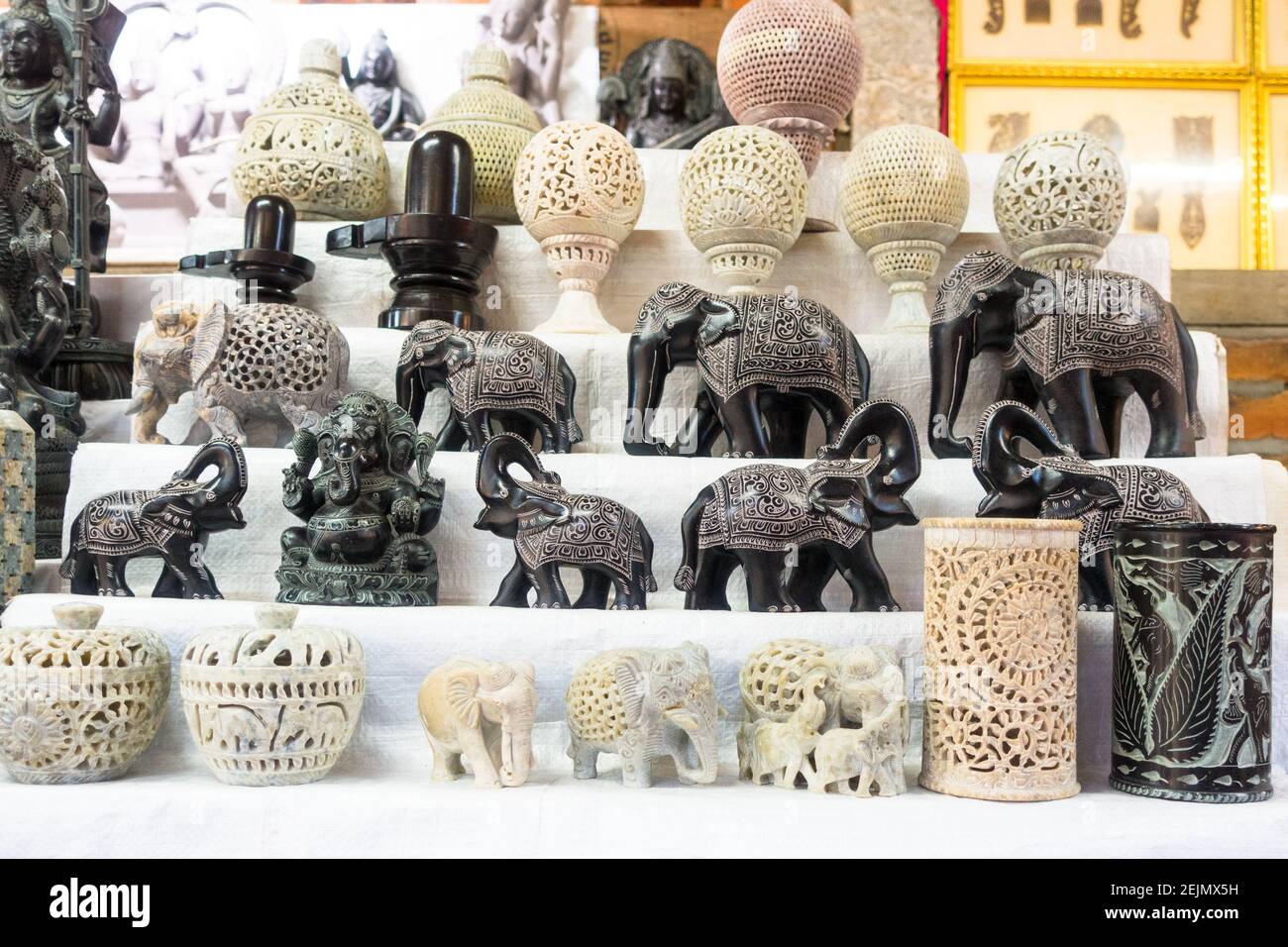 Hand crafted rock sculptures of elephants and hind god idols for sale