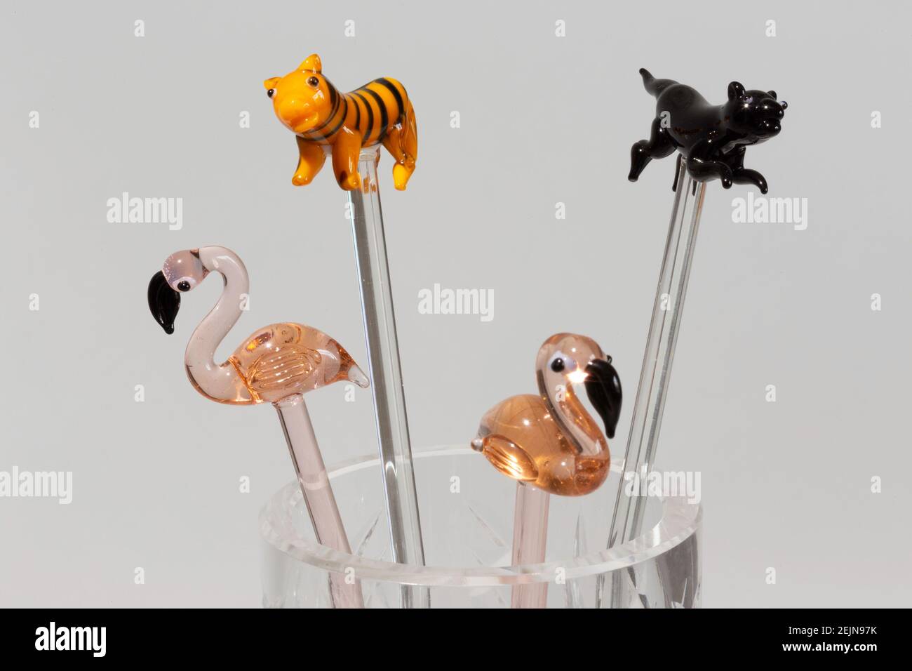 Kitsch Animal Likeness stir sticks on white background Stock Photo