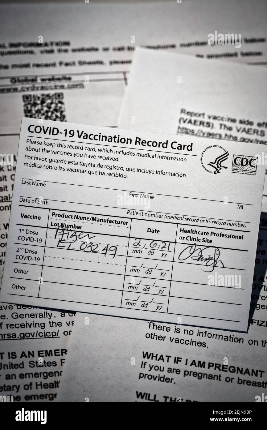 Vaccination Card, proof of Injection, VA, 2021, USA Stock Photo