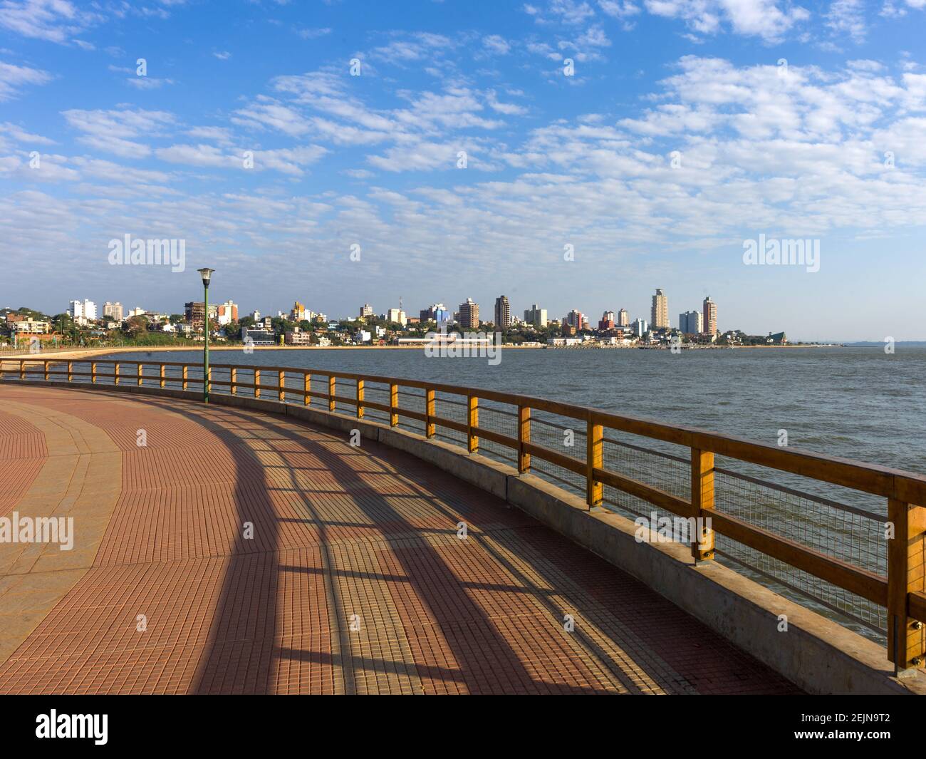 Posadas riverside walk. Panoramic skyline of the city Posadas, Argentina, across the river Parana Stock Photo