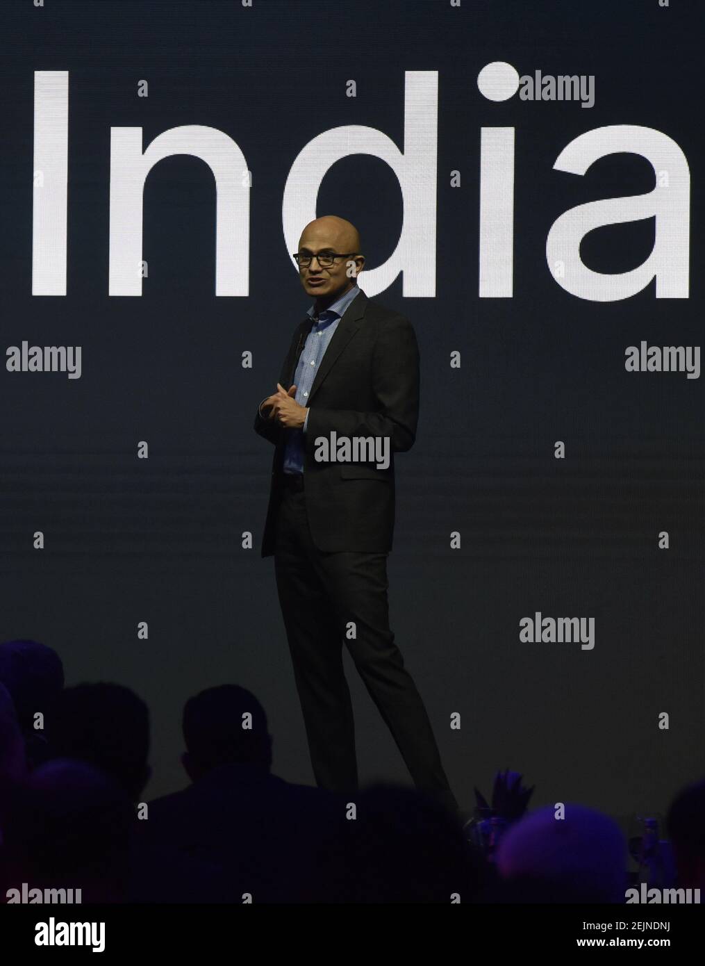 MUMBAI, INDIA - FEBRUARY 24: Microsoft CEO Satya Nadella addresses the ...