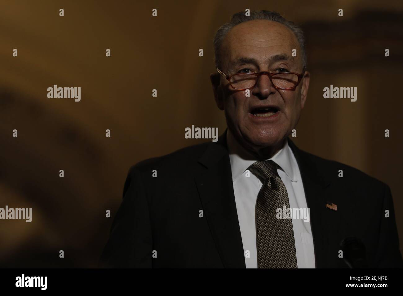 Senate Minority Leader Charles Schumer (Democrat of New York) speaks to ...