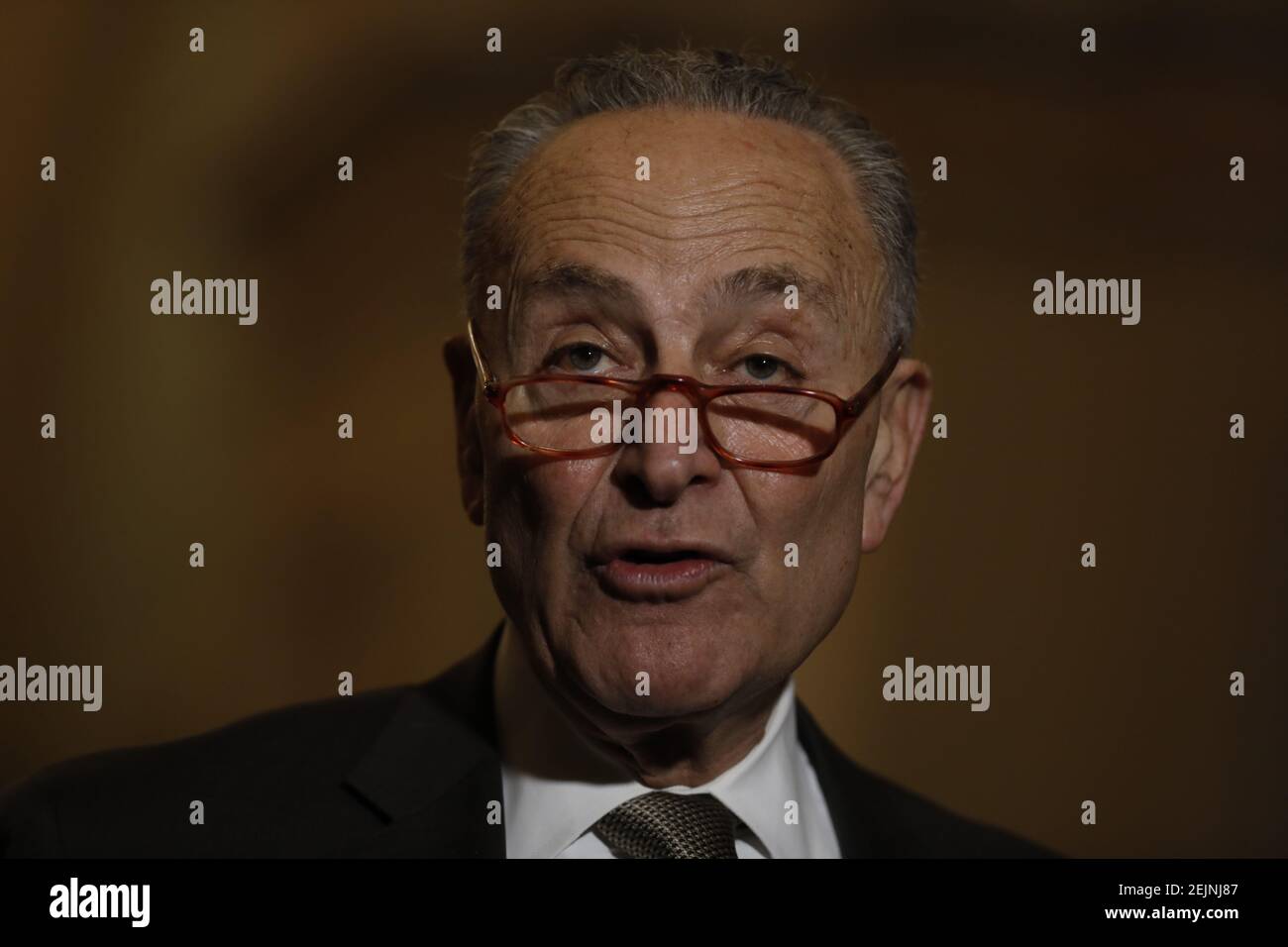 Senate Minority Leader Charles Schumer (Democrat of New York) speaks to ...