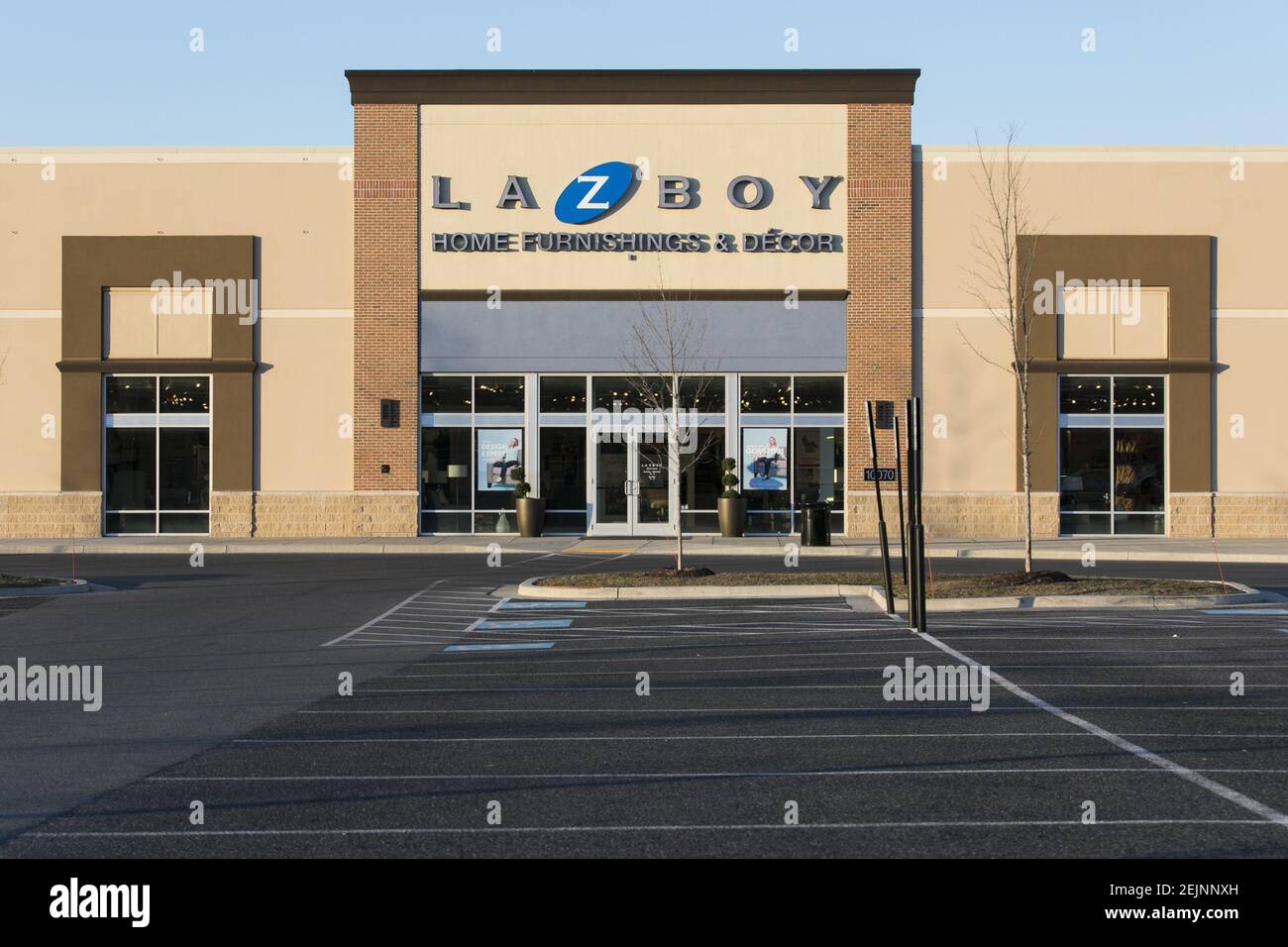 A logo sign outside of a LaZBoy retail store location in Owings Mills