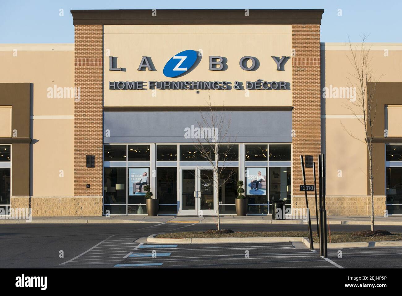 A logo sign outside of a LaZBoy retail store location in Owings Mills