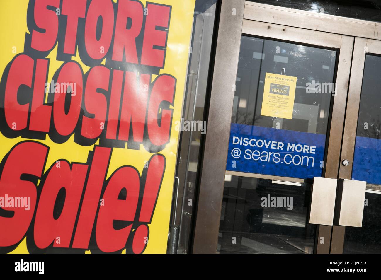 'Store Closing' signage outside of a Sears retail store location in