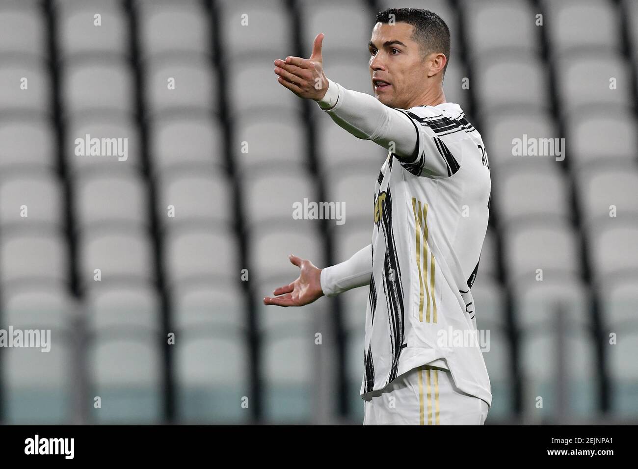 Turin, Italy. 22nd Feb, 2021. Cristiano Ronaldo of Juventus FC reacts  during the Serie A football match between Juventus FC and FC Crotone at  Allianz stadium in Torino (Italy), February 22th, 2021.