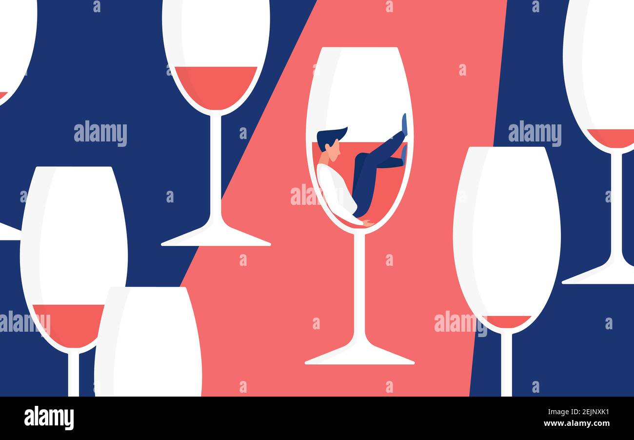 Alcohol addiction concept vector illustration. Cartoon man addict