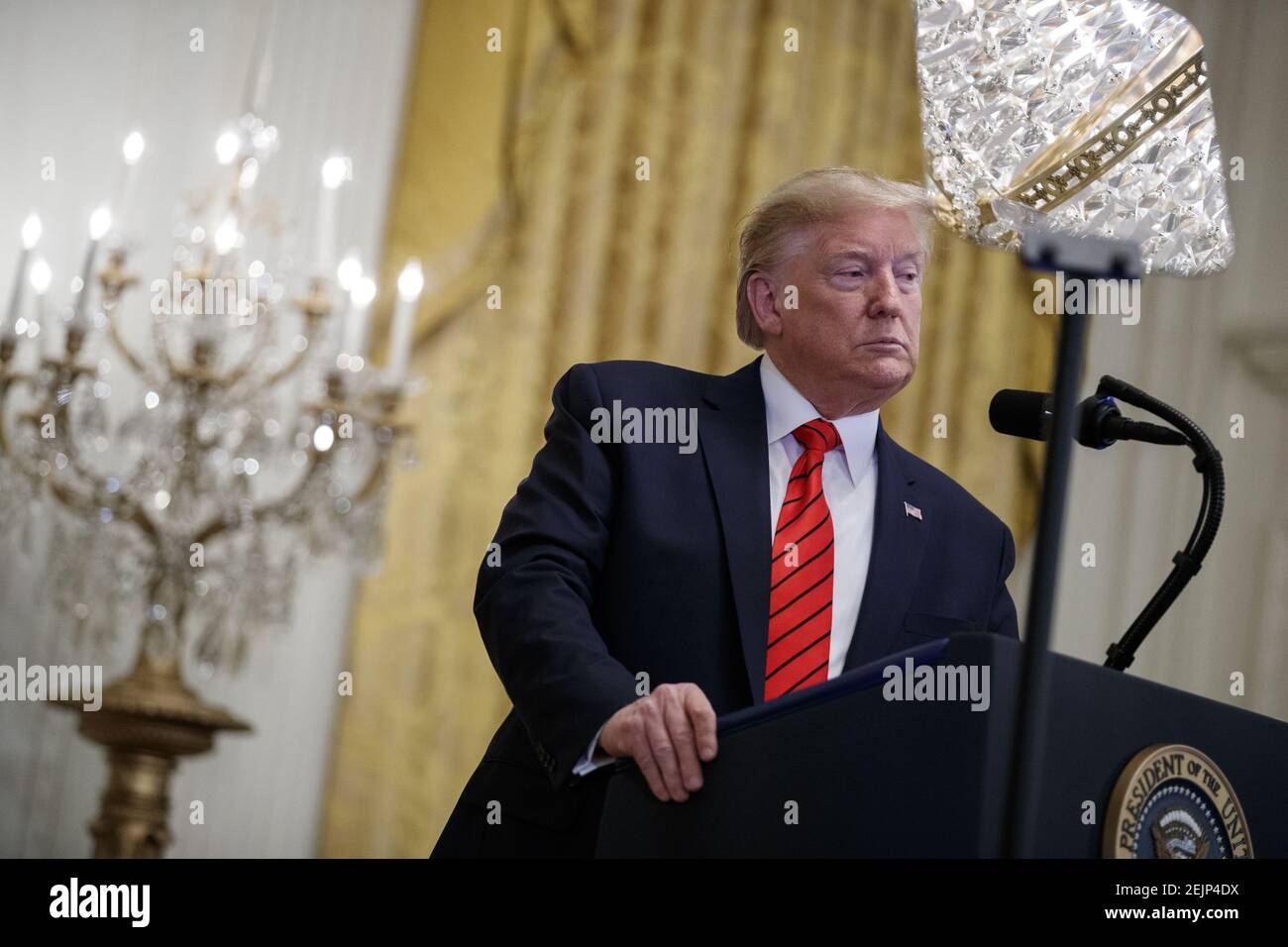 US President Donald J. Trump delivers remarks during the National ...