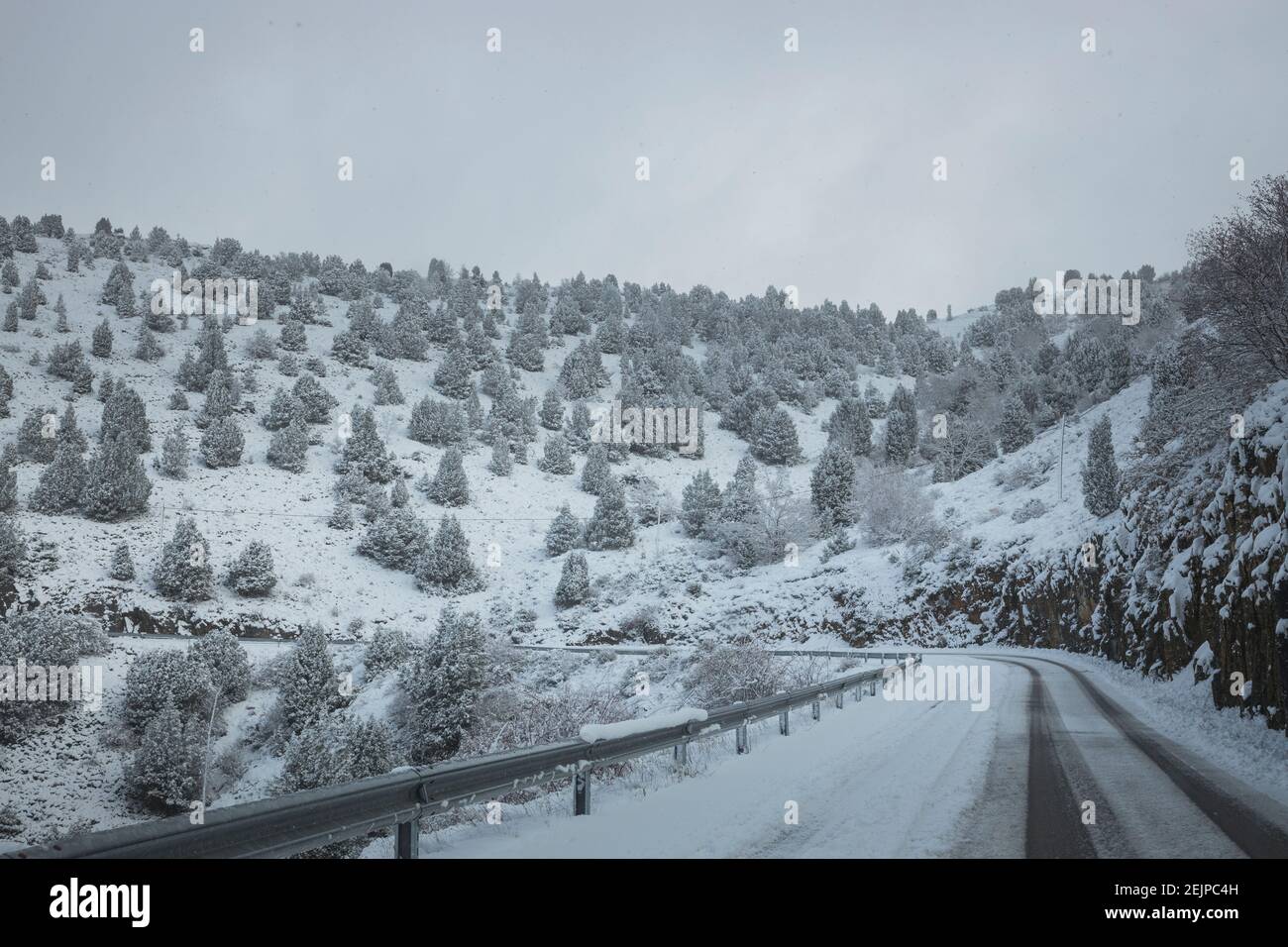 Cold snowy white road hi-res stock photography and images - Alamy
