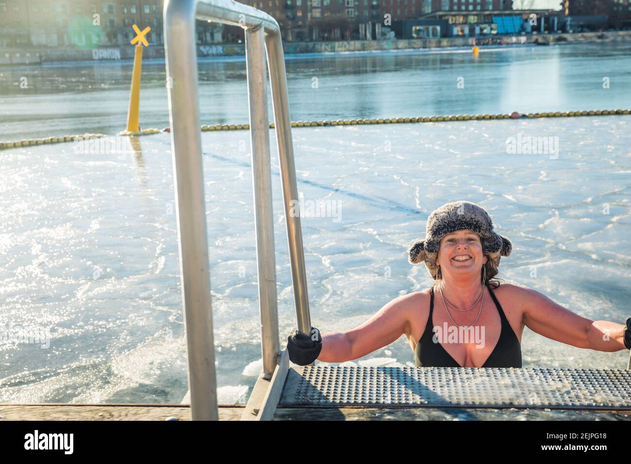 Cold Water swimming in Copenhagen, the temperature was 7C. Regular