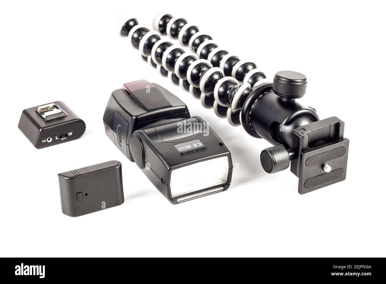 Ready for photography? Black flexible gorillapod tripod, flash, remote