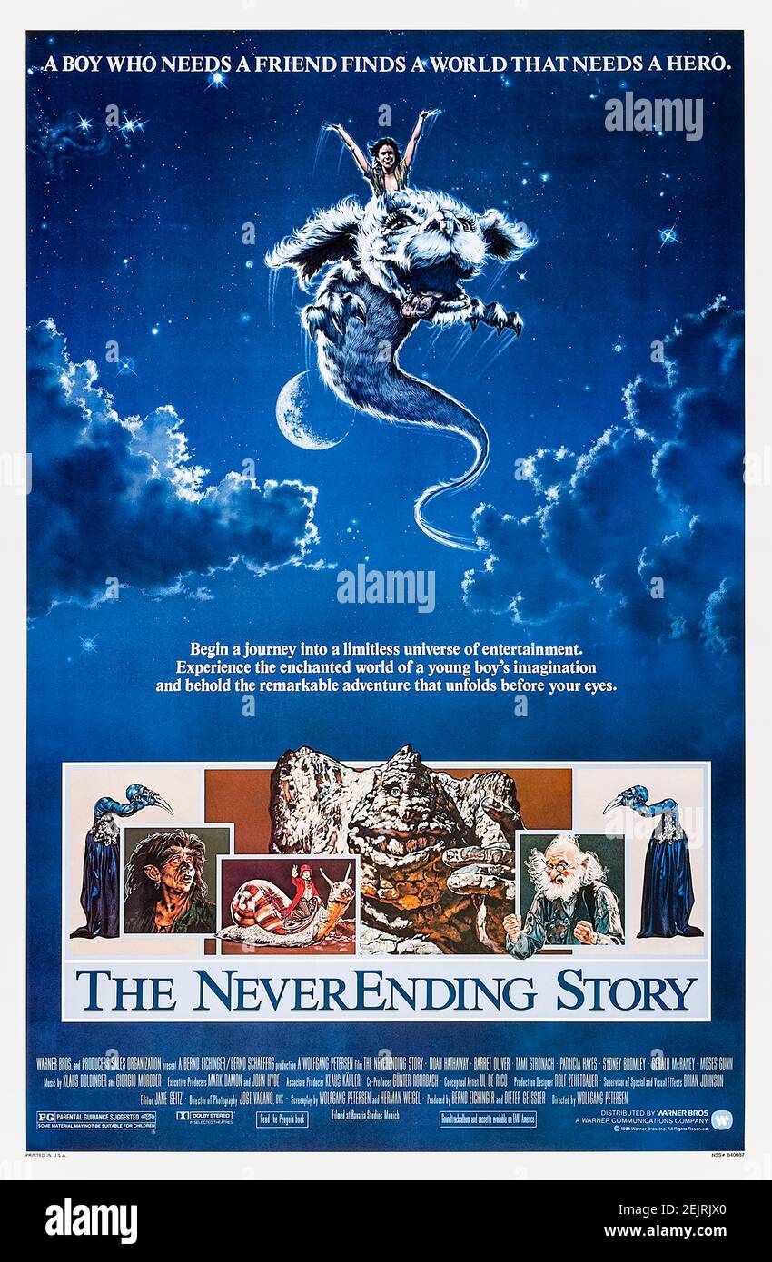 The NeverEnding Story (1984) directed by Wolfgang Petersen and starring Noah Hathaway, Barret Oliver and Tami Stronach. Big screen adaptation of Michael Ende's novel about a boy who literally dives into a fantasy world whist reading a mysterious book. Stock Photo