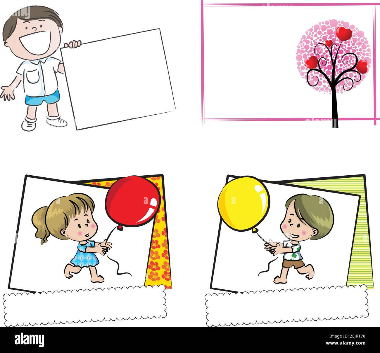 vector cartoon boy and girl hold card border frame background set Stock ...