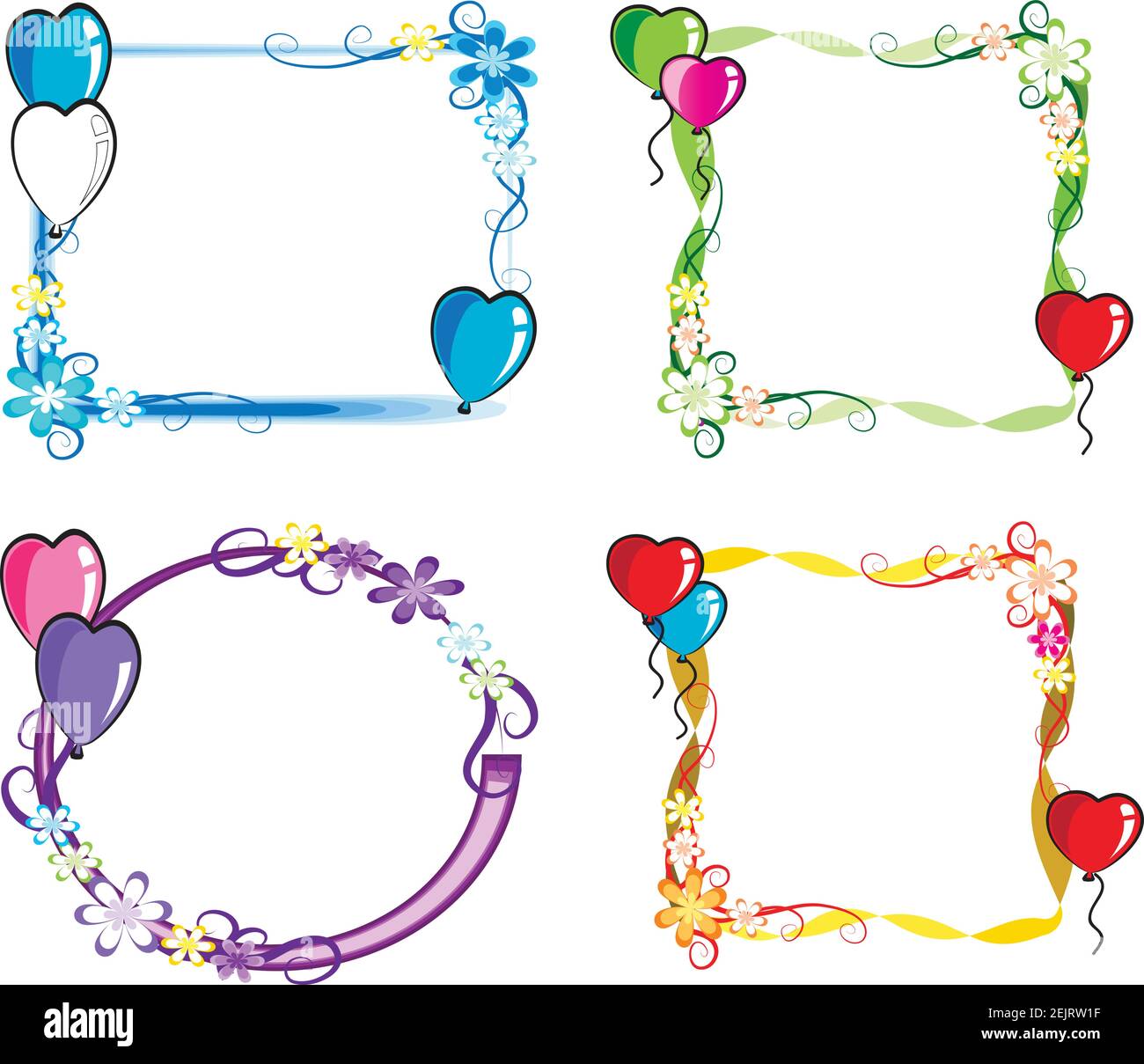 Balloon And Roses Border vector flowers and balloons border frame card background set Stock ...