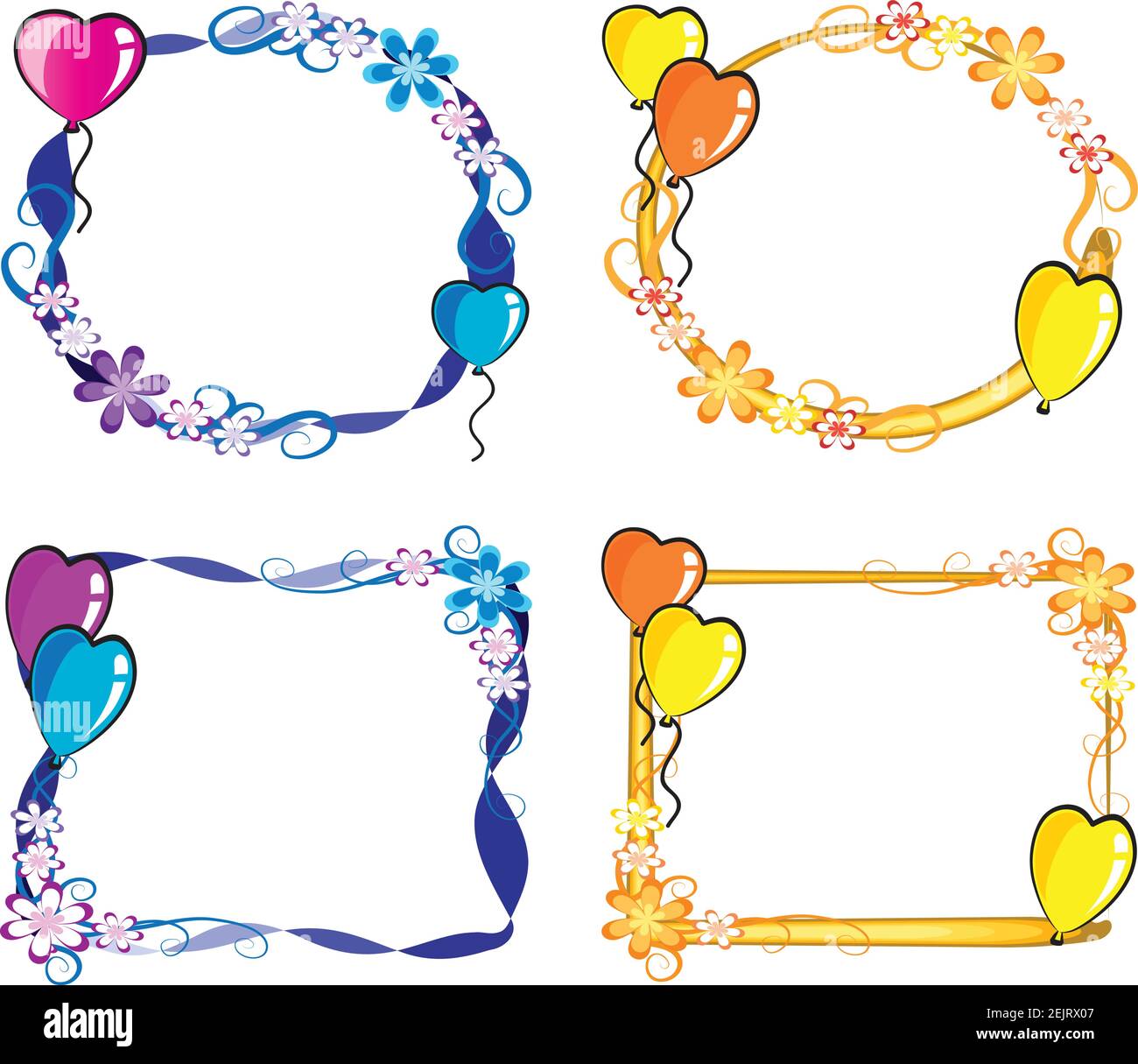 vector hearts balloons flowers border frame background set Stock Vector ...