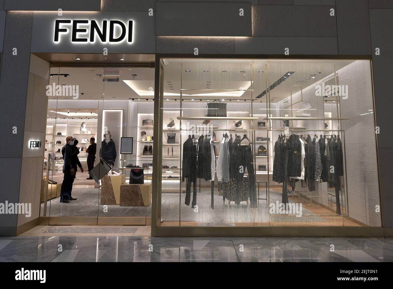 Italian luxury fashion house Fendi retail store at The Shops inside Yards in New York, NY, February 22, 2021. British and Fashion Week shows are underway in Europe this week. (