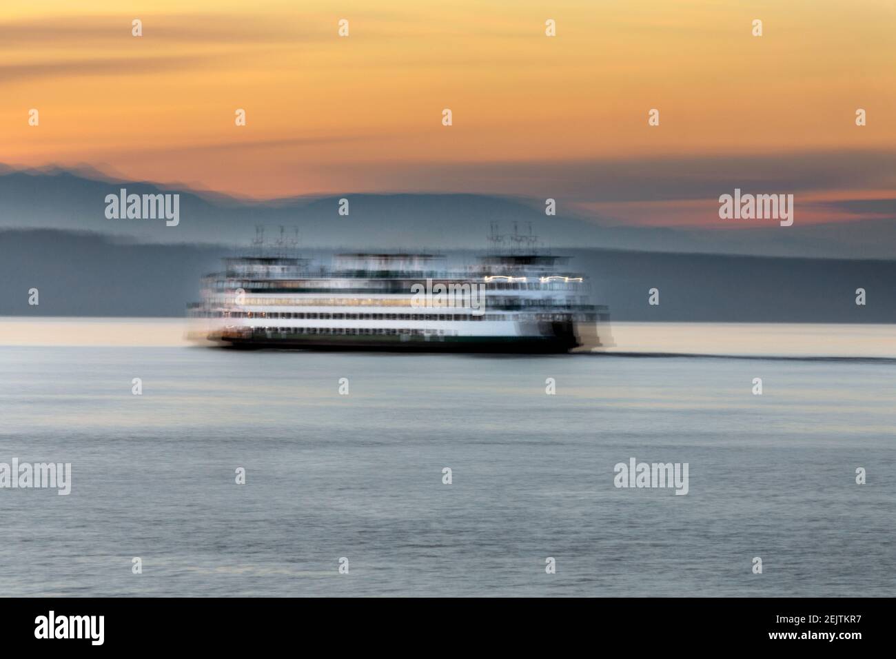 WA20097-00.....WASHINGTON - Abstract of the Edmonds Kingston Ferry crossing the Puget Sound. Viewed from the Edmonds waterfront. Stock Photo