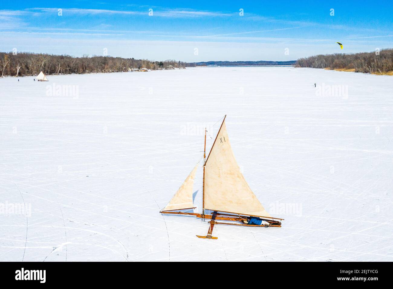 Iceboat on the Hudson River Near Hudson, NY, USA Stock Photo