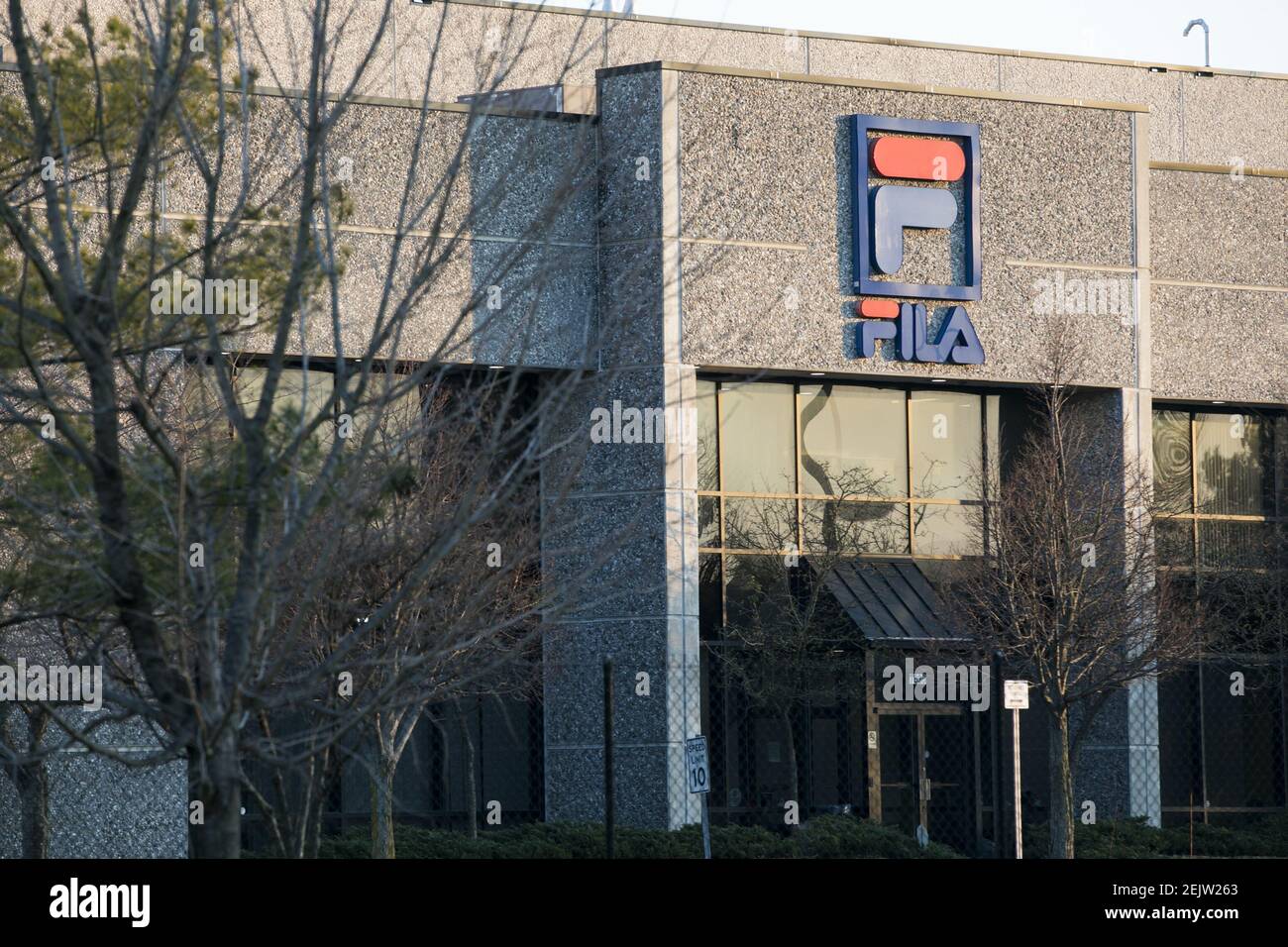 A logo sign outside of a facility occupied by Fila Holdings in Baltimore,  Maryland on March 8, 2020. (Photo by Kristoffer Tripplaar/Sipa USA Stock  Photo - Alamy