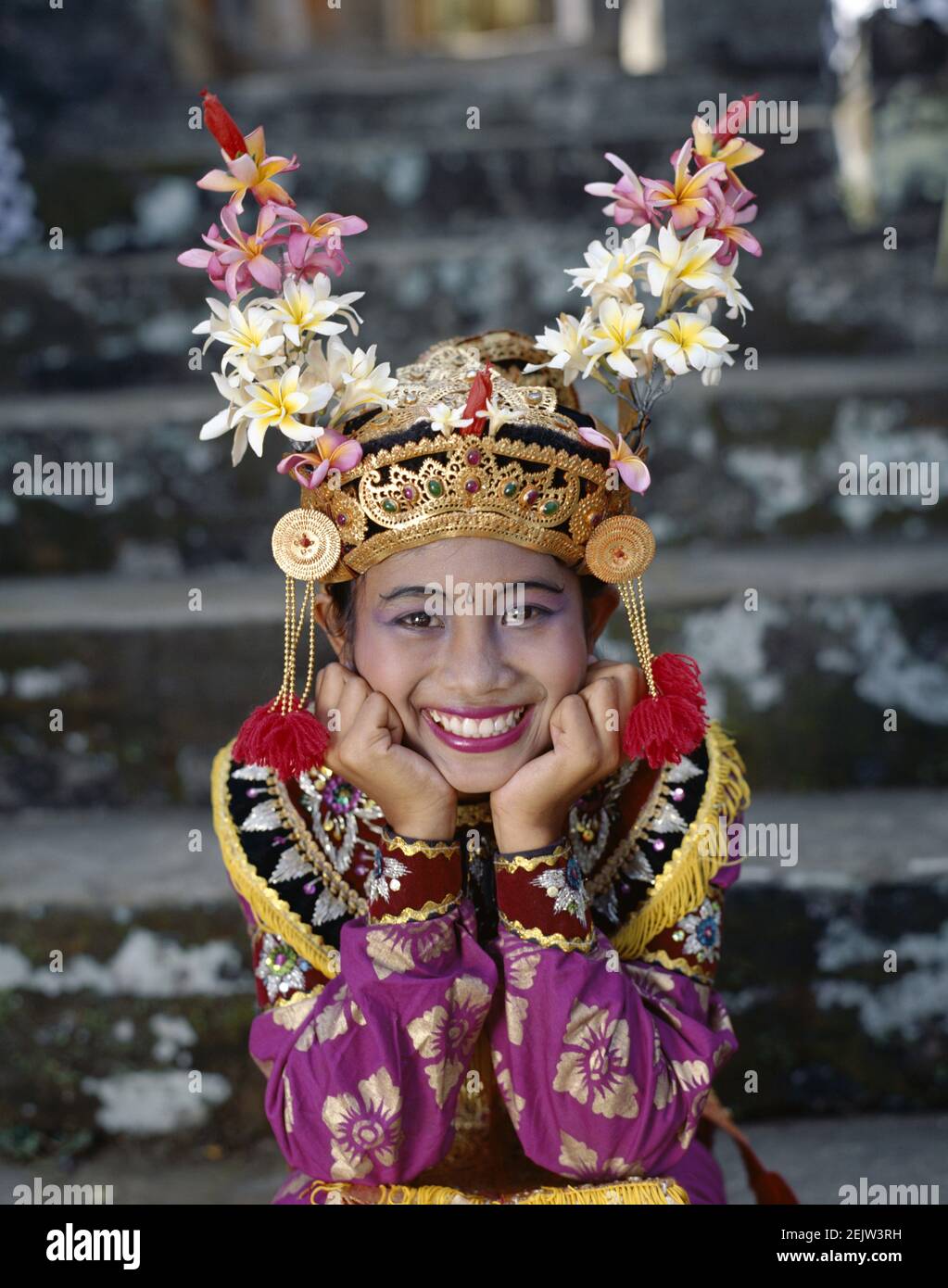 Asia Indonesia Bali Portrait Of A Beautiful Smiling Balinese Legong