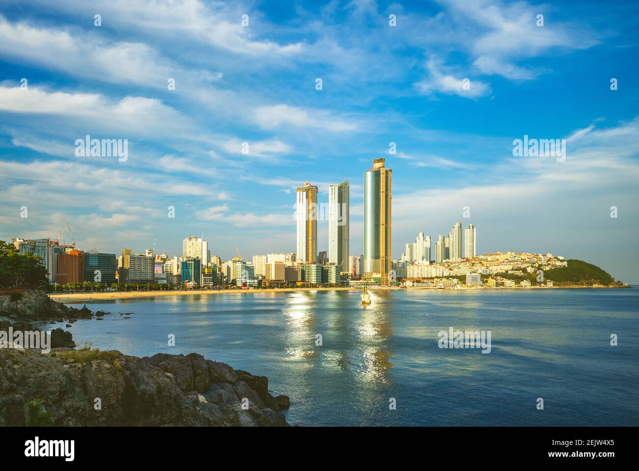 skyline of Haeundae District in Busan, South Korea Stock Photo