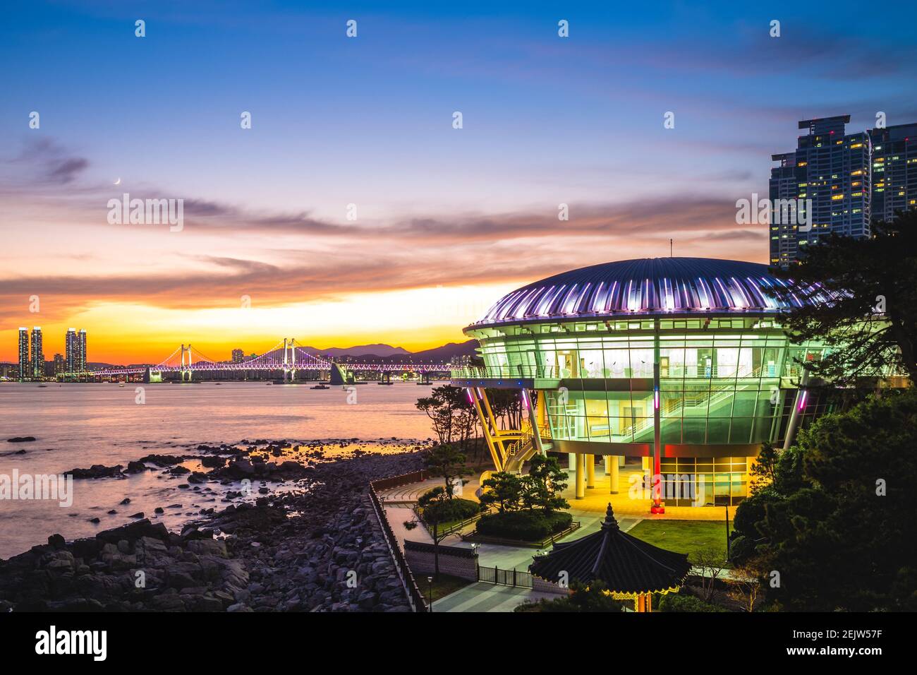Night view of Dongbaekseom Island in Busan, Korea Stock Photo