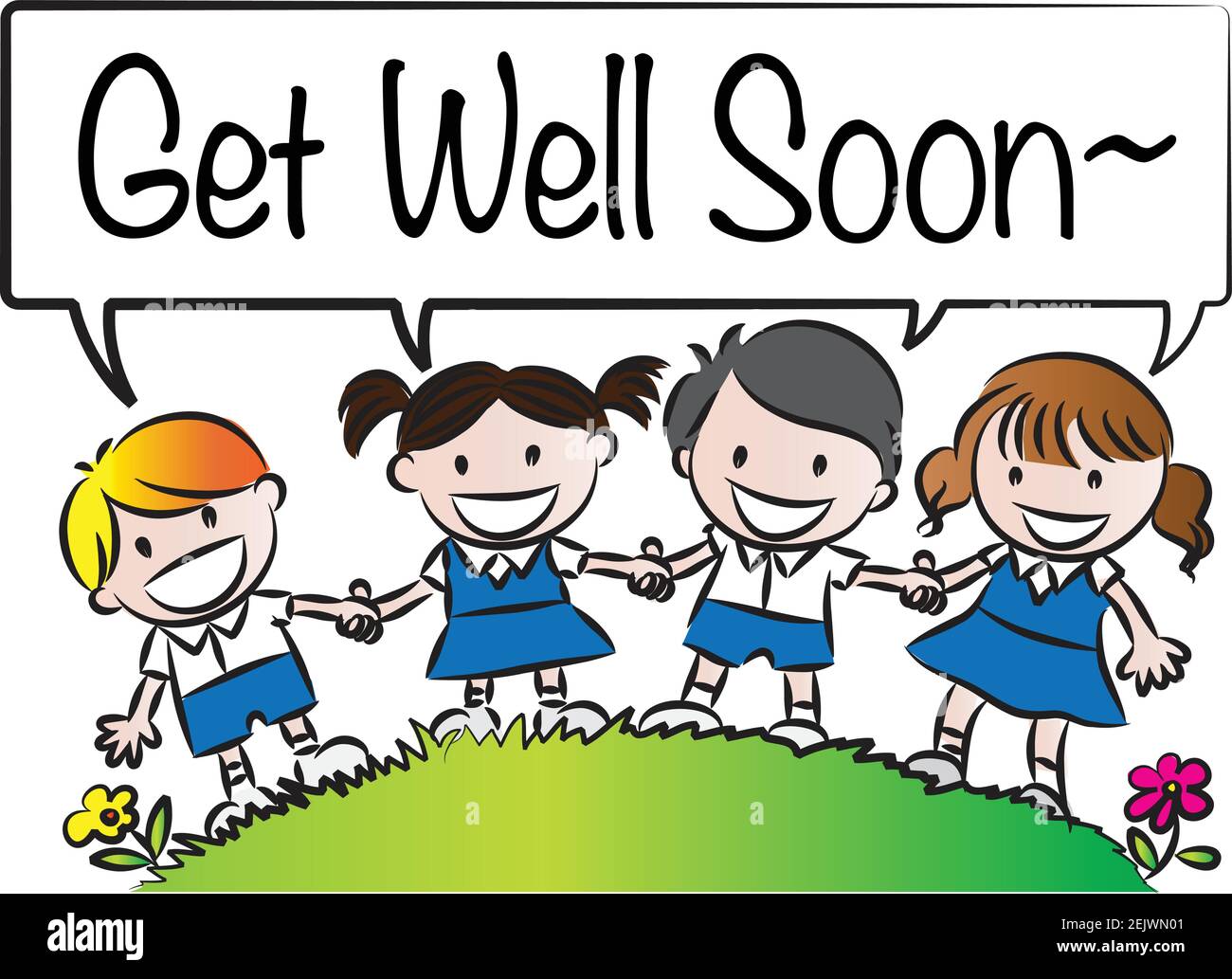 vector cartoon school kids say get well soon Stock Vector
