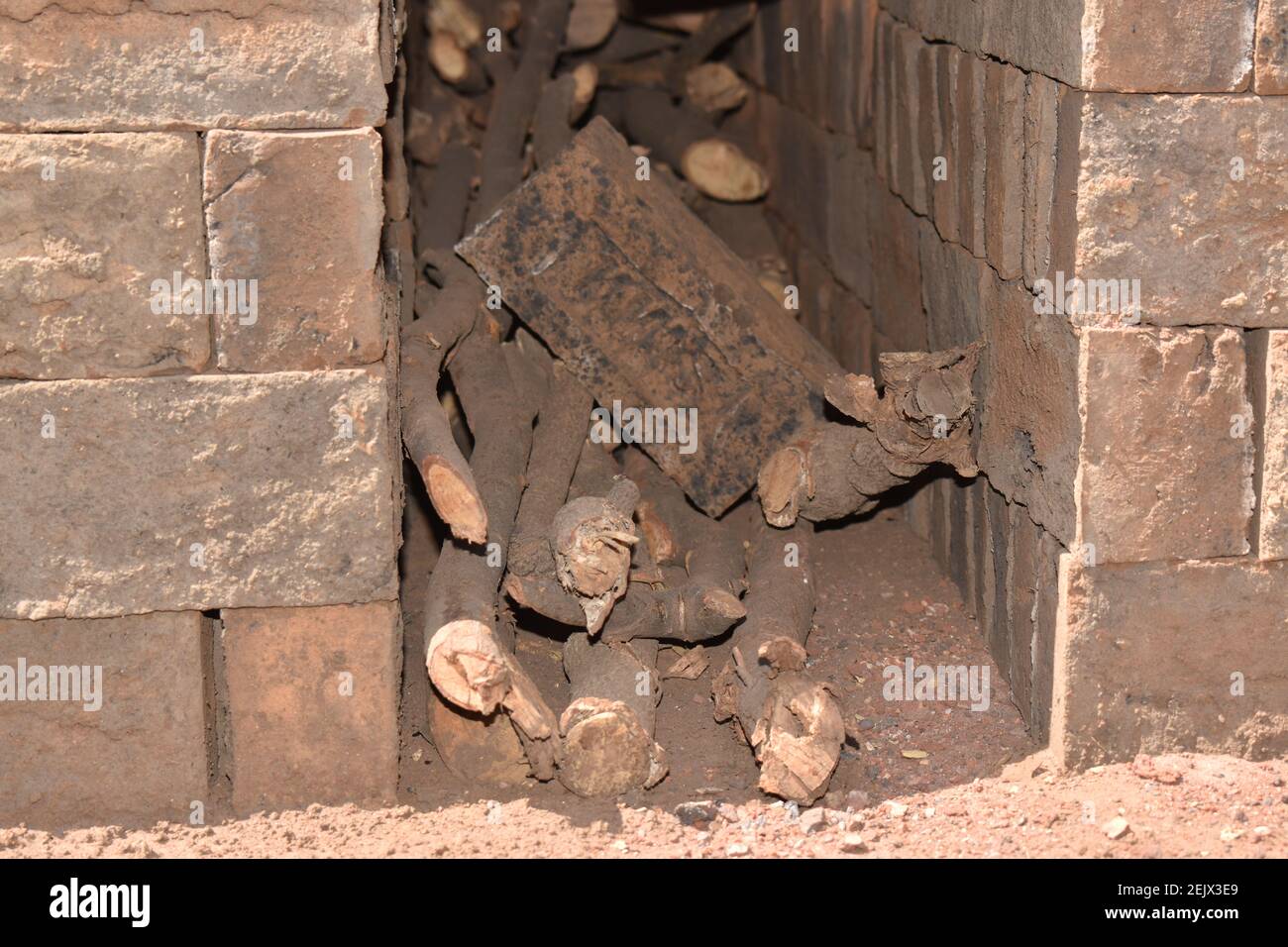 brick kiln.Brick making process .Burning traditional Indian clove clamp