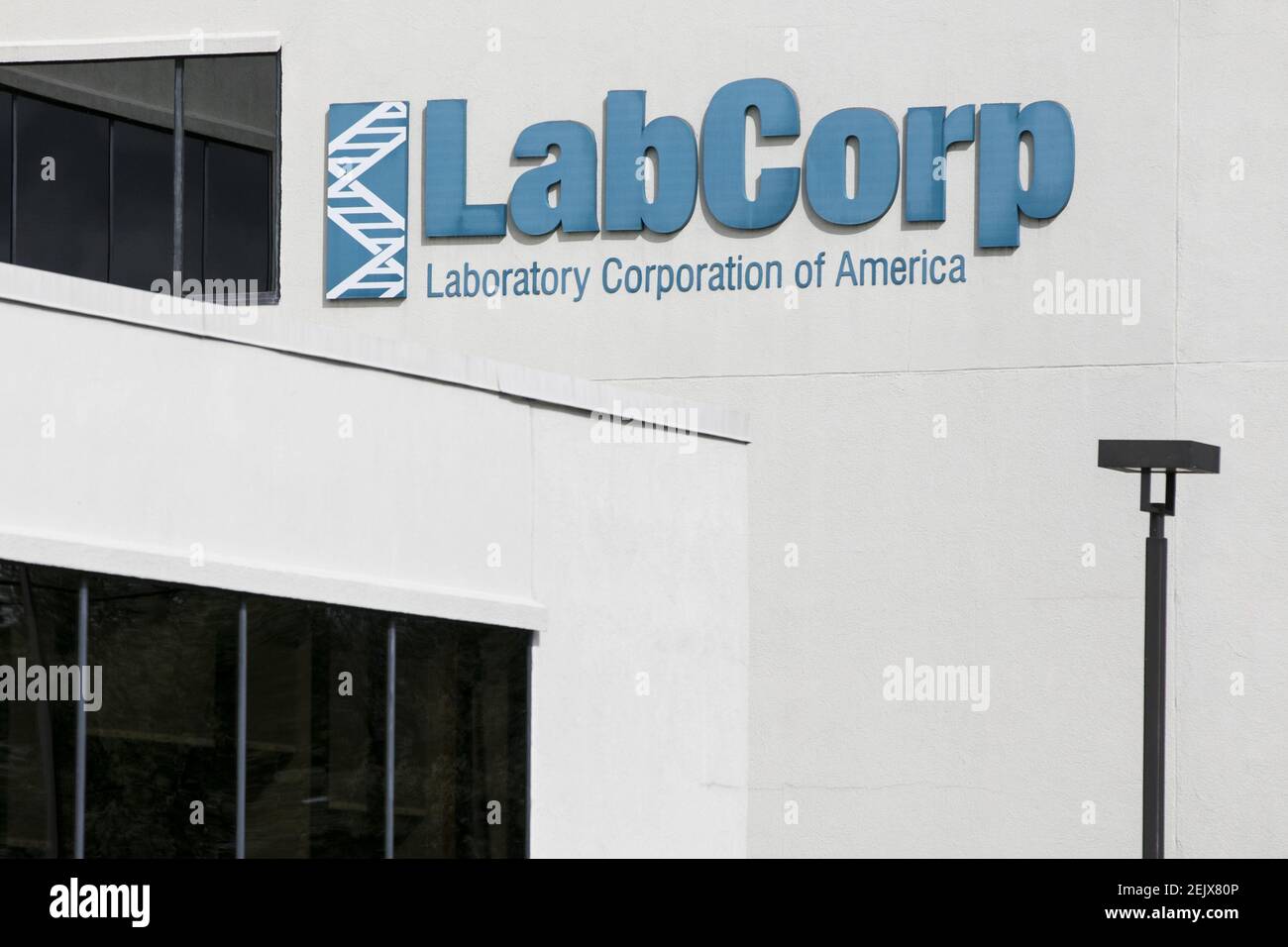 A logo sign outside of a facility occupied by Laboratory Corporation of