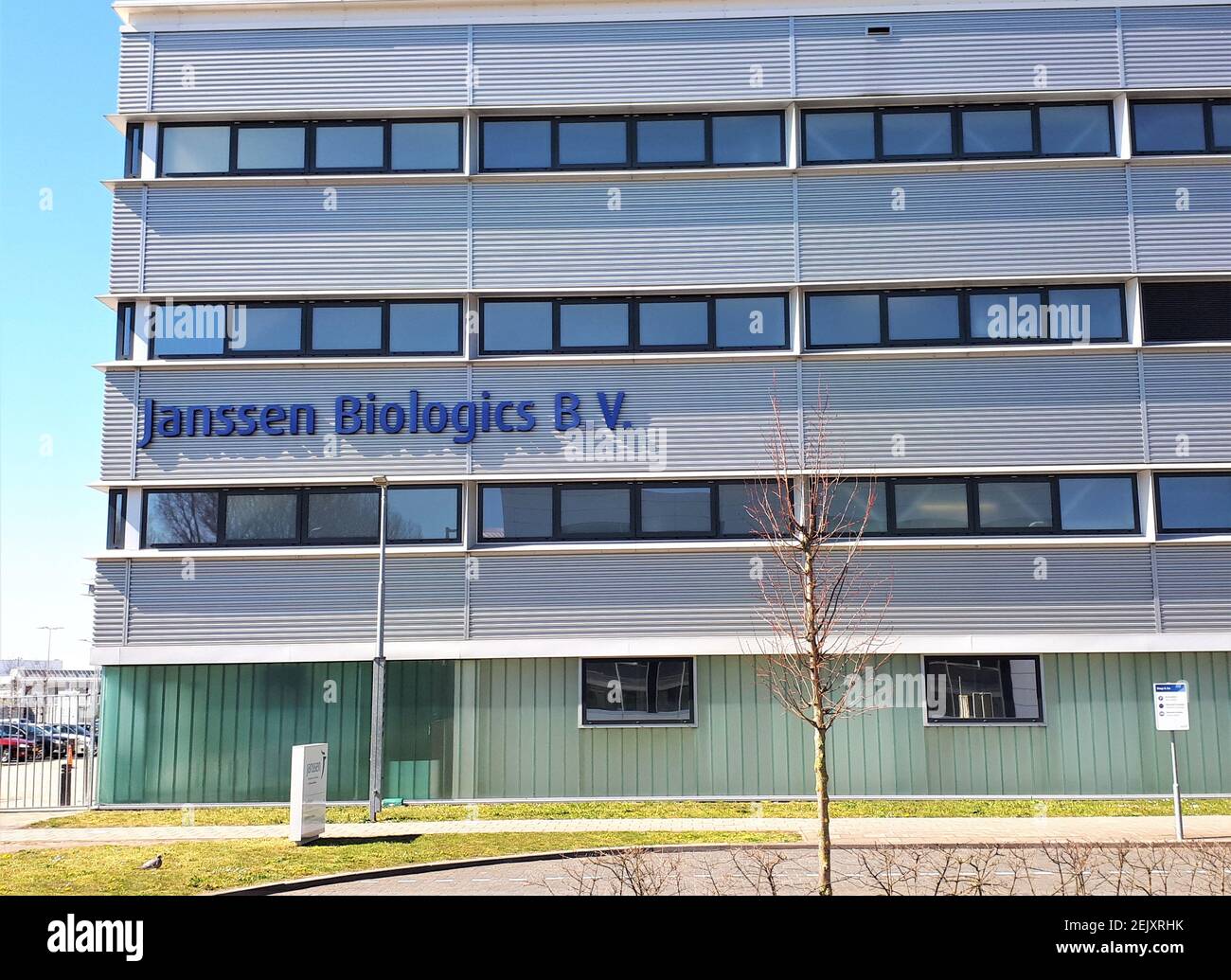 31-03-2020 Exterior of Janssen Biologics B.V. initiate. Janssen Biologics B.V. makes, acquires and markets unique biopharmaceutical drugs. To prevent a potential pandemic, Johnson & Johnson initiated a project to develop a preventive coronavirus vaccine, Covid-19, to potentially protect people from the disease. In doing so, they build on their leadership position in the development of monoclonal antibodies. Antibodies are substances that the body produces in response to bacteria, viruses or other foreign substances. Janssen Biologics' innovative products focus on three main disease categories Stock Photo
