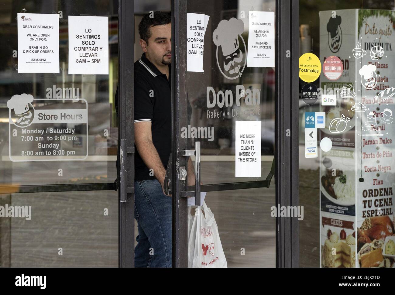 Pickup orders only and social distancing instructions are posted on the