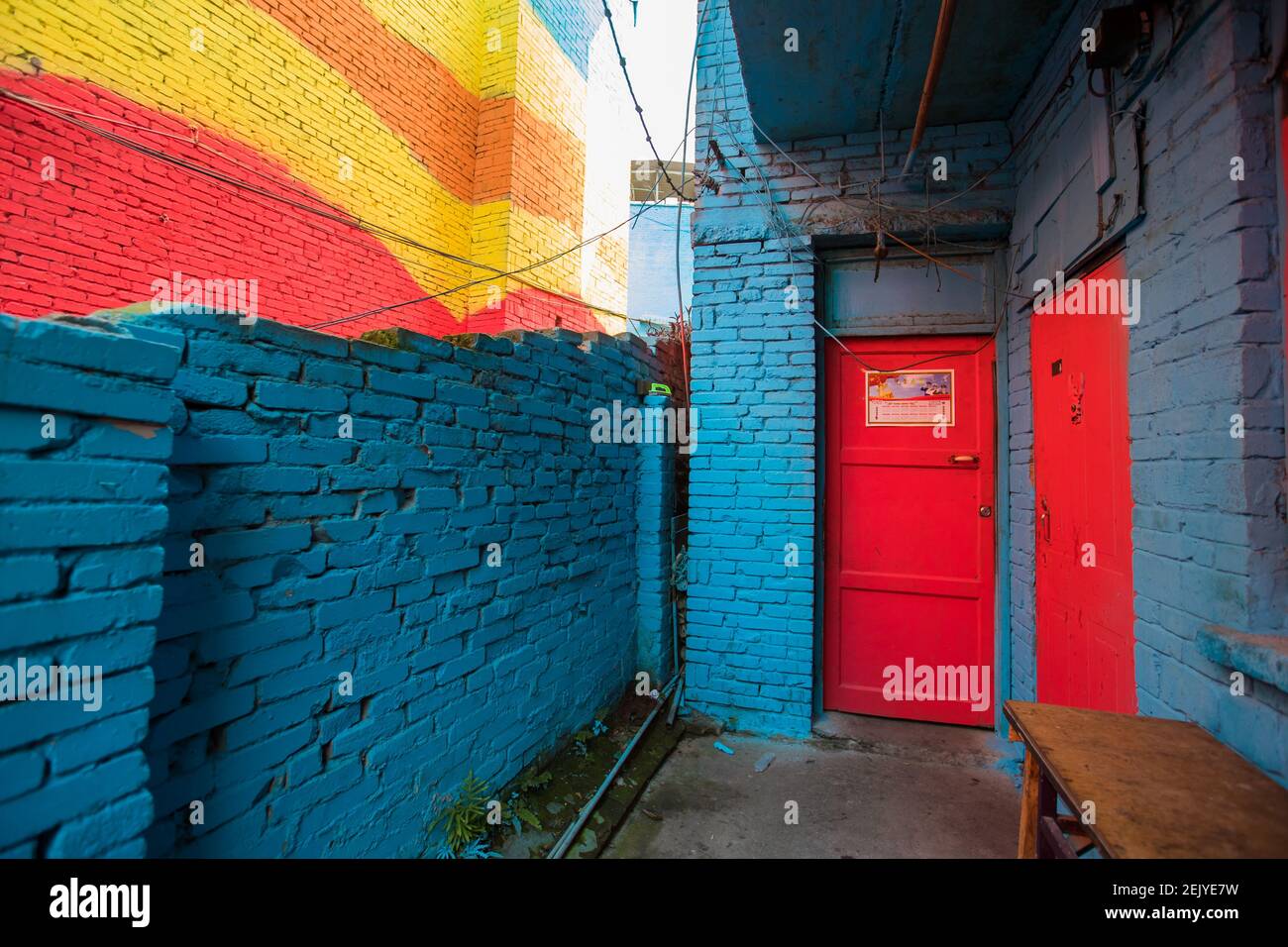 View of the colorful houses in Qicai Xiang, an old village with colorful houses in Mafang Wan, Chongqing, 8 April 2020. (Photo by Sun Kaifang/ChinaImages/Sipa USA) Stock Photo
