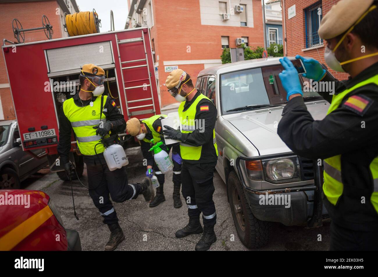 Members of the Spanish Army's Military Emergency Unit (UME) wearing