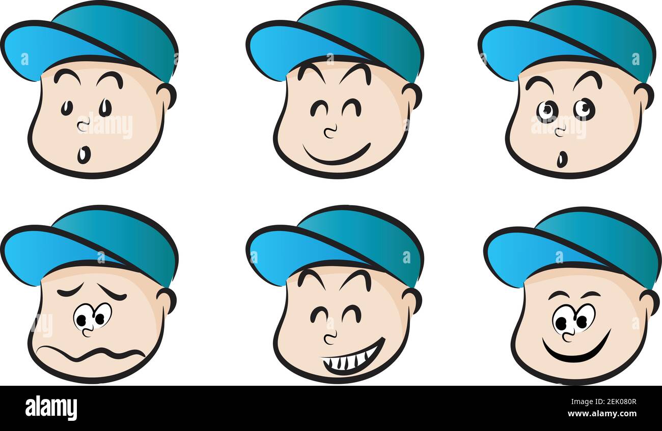 vector cartoon boy life face emoji set Stock Vector Image & Art - Alamy