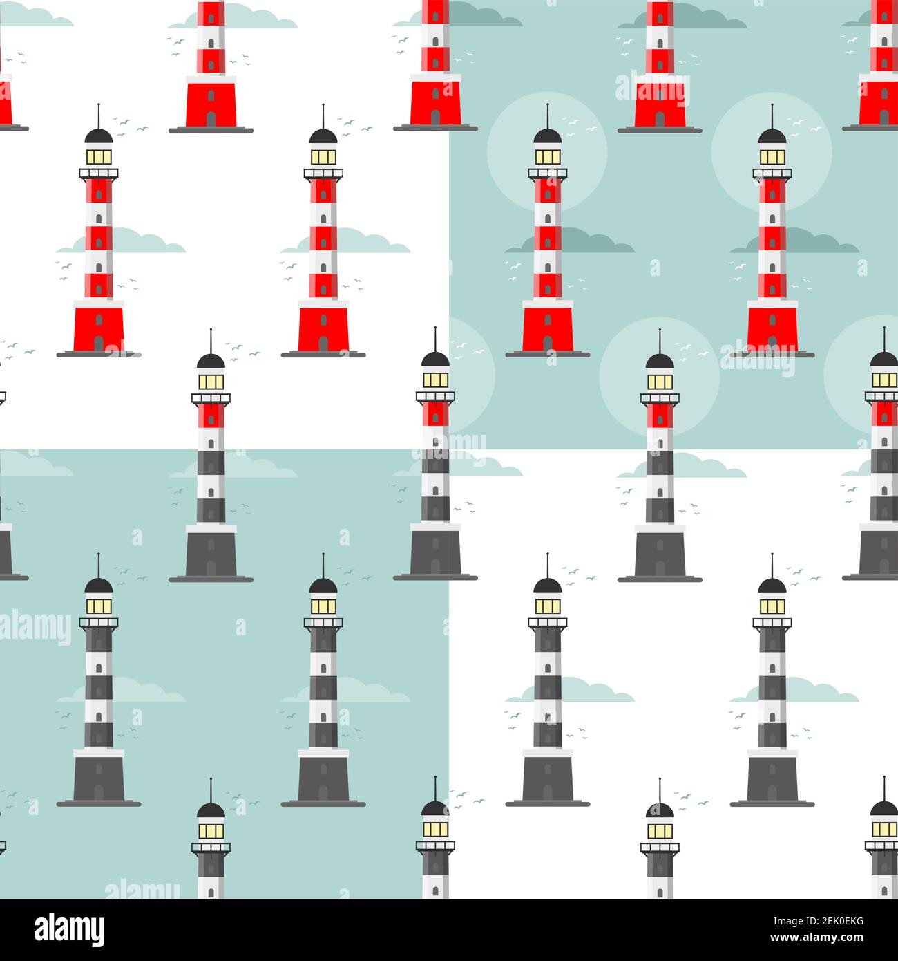 lighthouse seamless pattern on a blue background Stock Vector