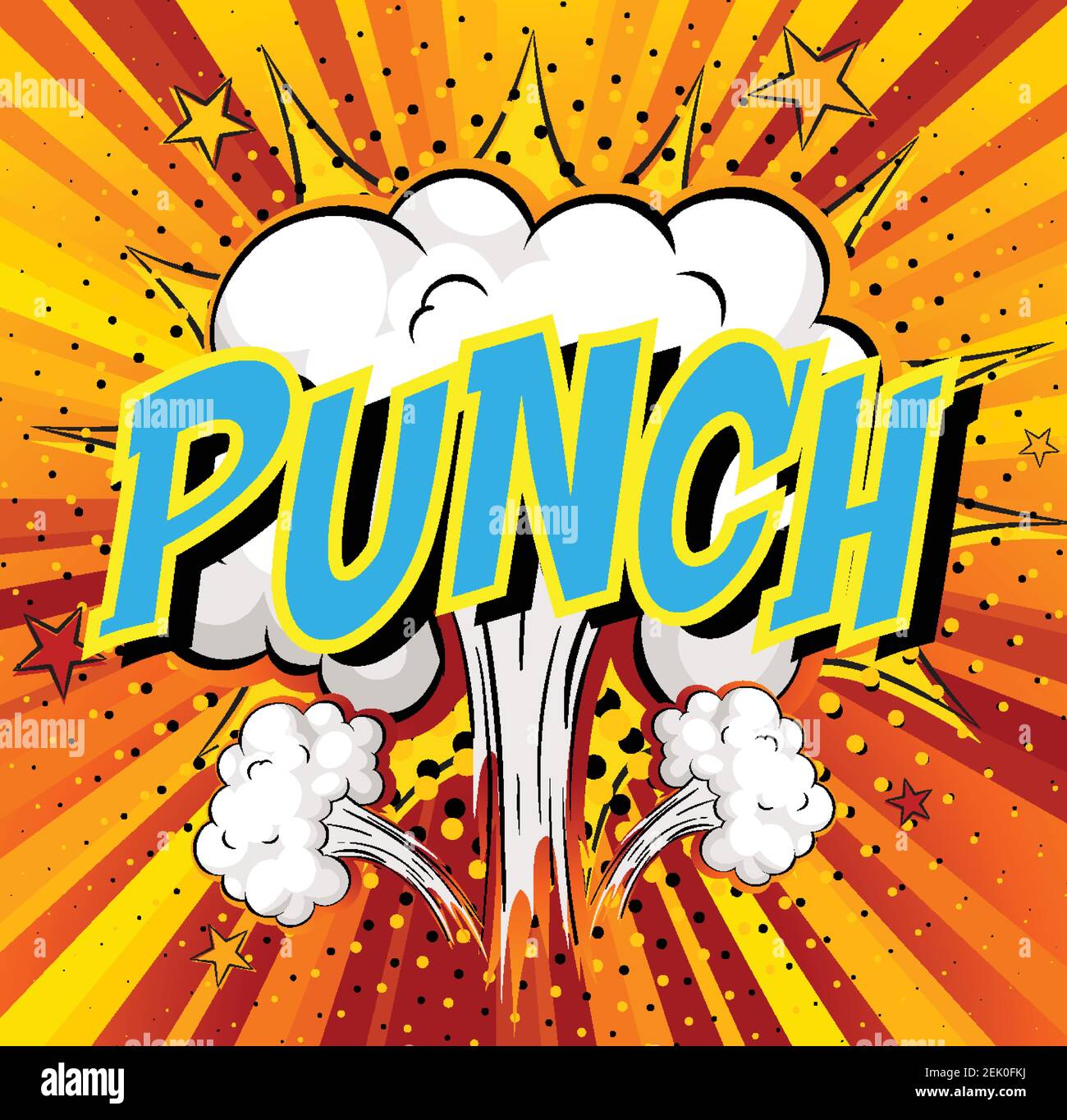 Word Punch on comic cloud explosion background illustration Stock