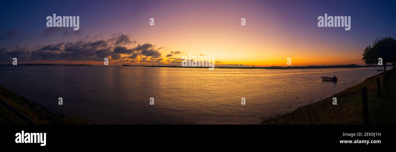 Panorama of the Kolan river estuary at sunrise, Miara, Queensland, QLD, Australia Stock Photo