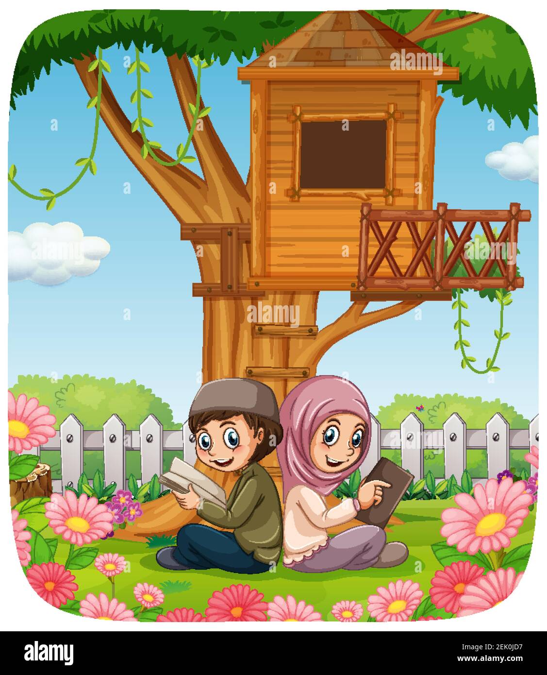 Muslim sister and brother cartoon character illustration Stock Vector Image  & Art - Alamy