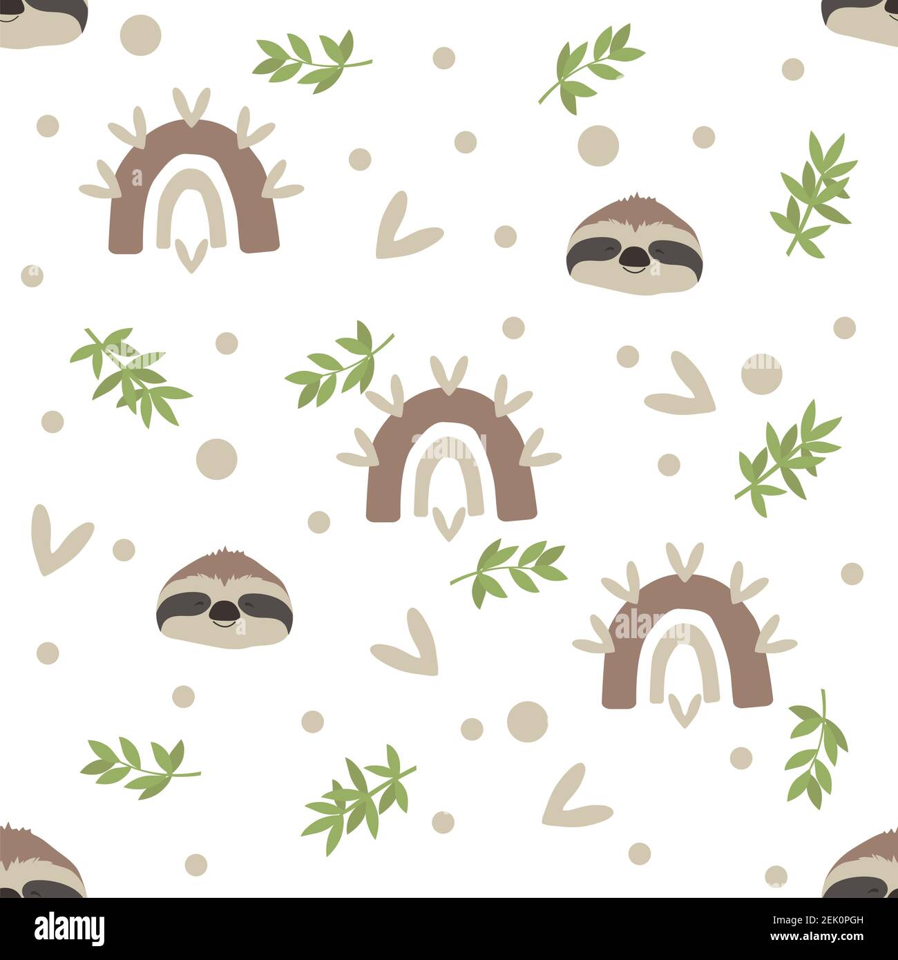 Seamless pattern of jungle animals, sloth, rainbow Stock Vector