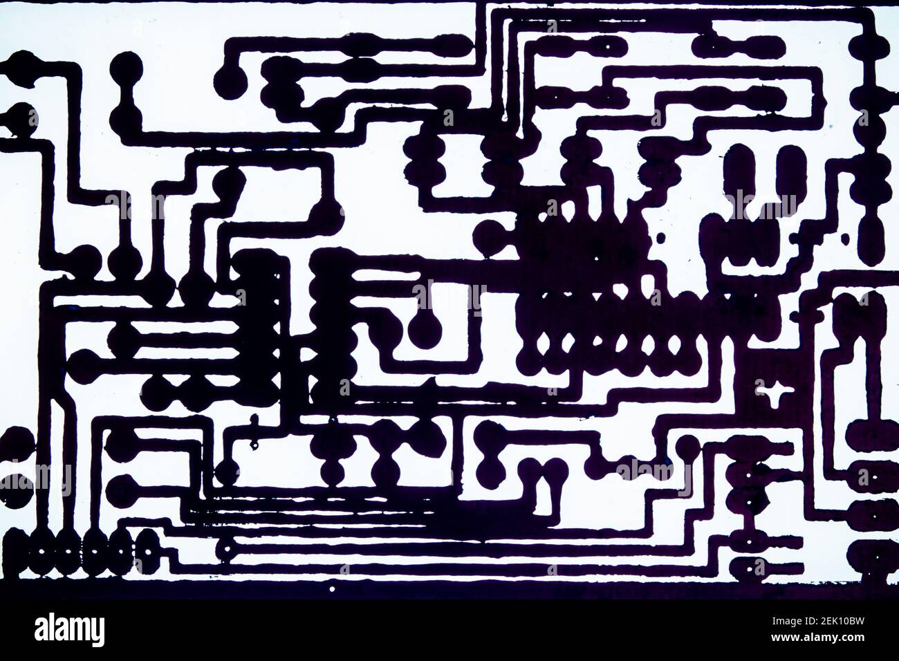 black printed circuit board tracks on white background Stock Photo